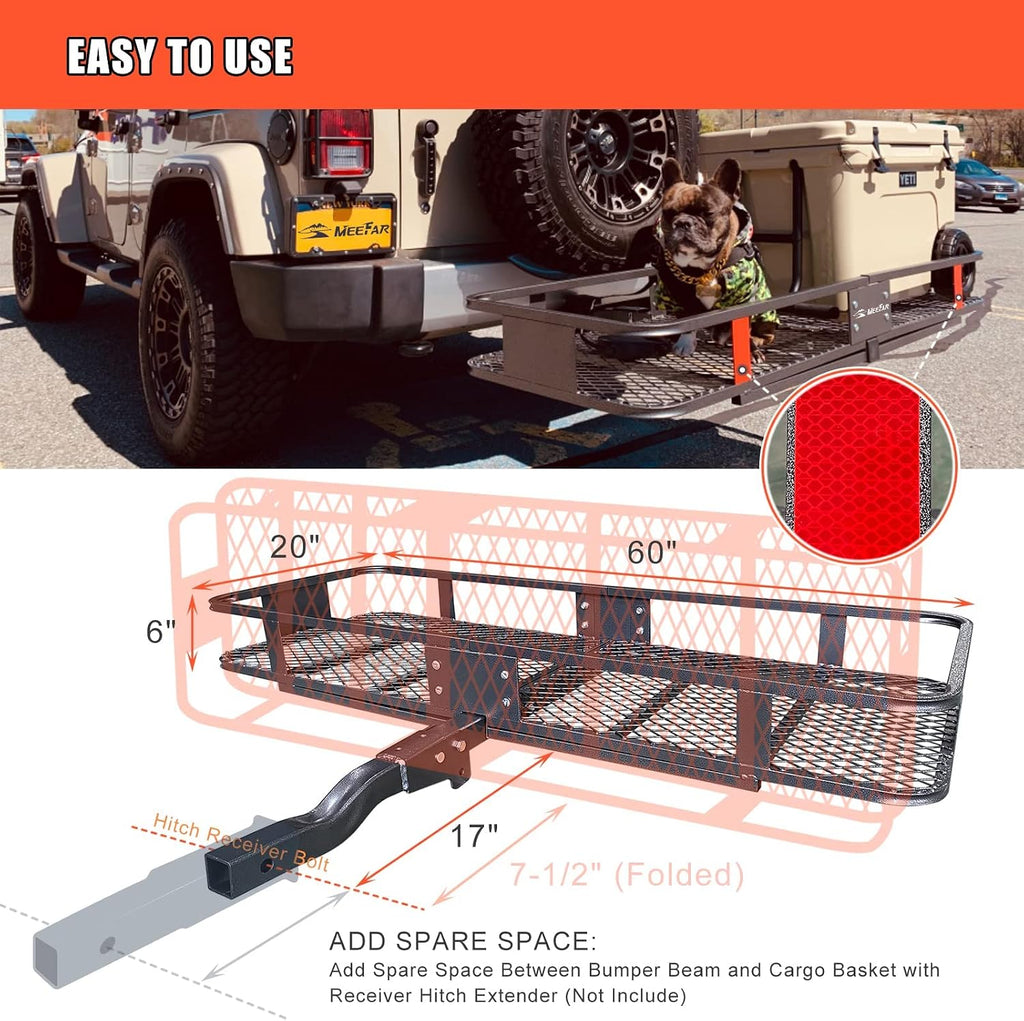 Hitch Mount Cargo Carrier Rack Basket 60"*20"*6"+Waterproof Bag 16 Cu.Ft.