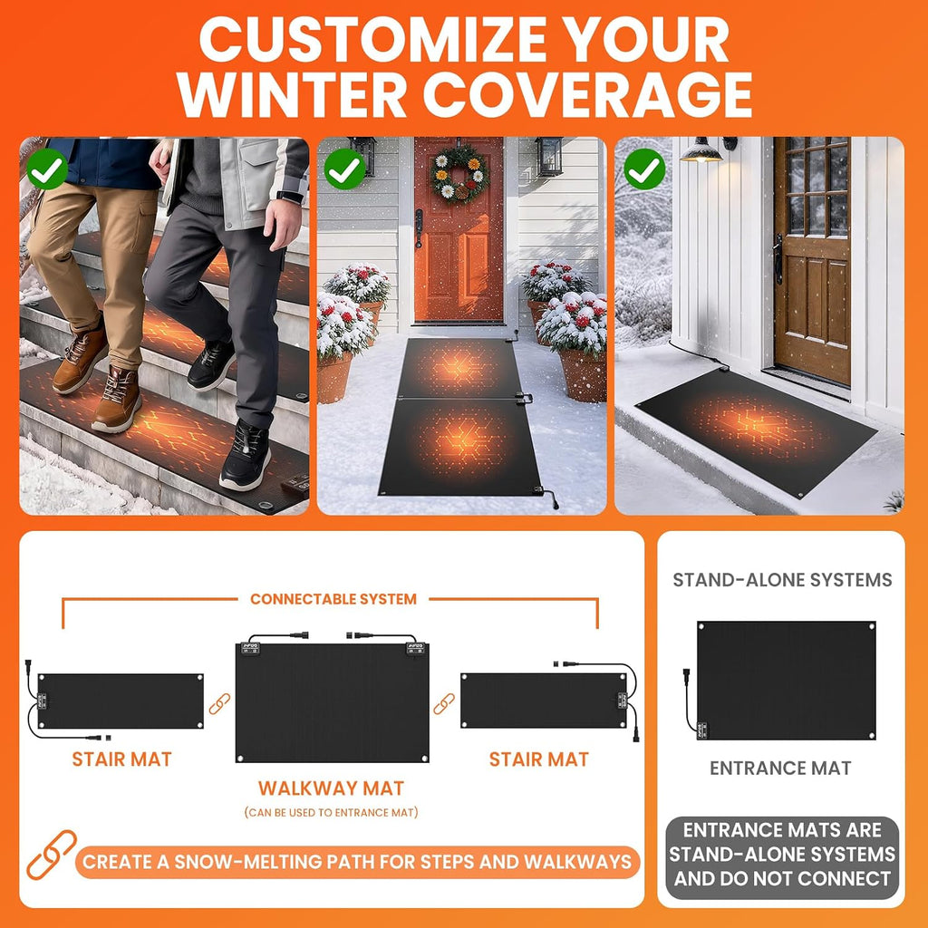 5Pcs Heated Snow Melting Mats, 10x30in Outdoor Heated Mat for Stair
