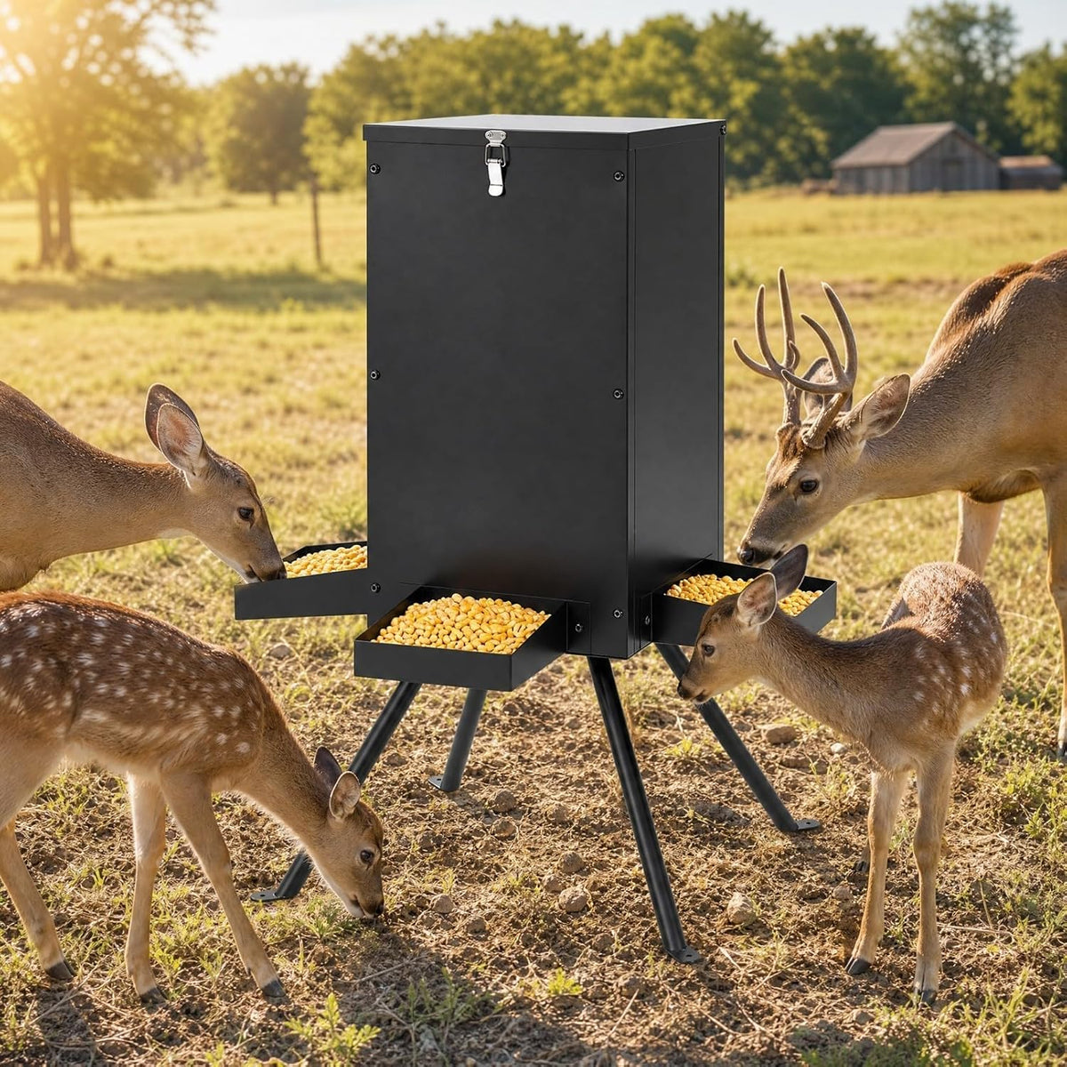 GYMAX 90LBS Deer Feeder, Gravity Deer Feeders with 4 Trays, Heavy Duty