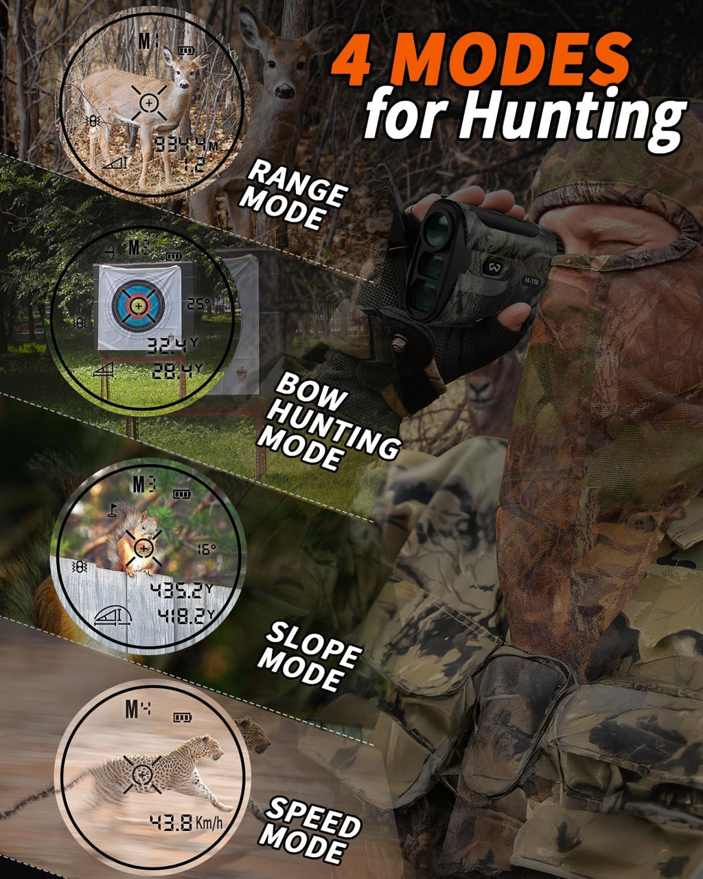 WOSPORTS 1200 Yards Hunting Rangefinder,Archery Rangefinder - Laser Range Finder for Hunting Golf with Speed, Scan and Normal Measurements