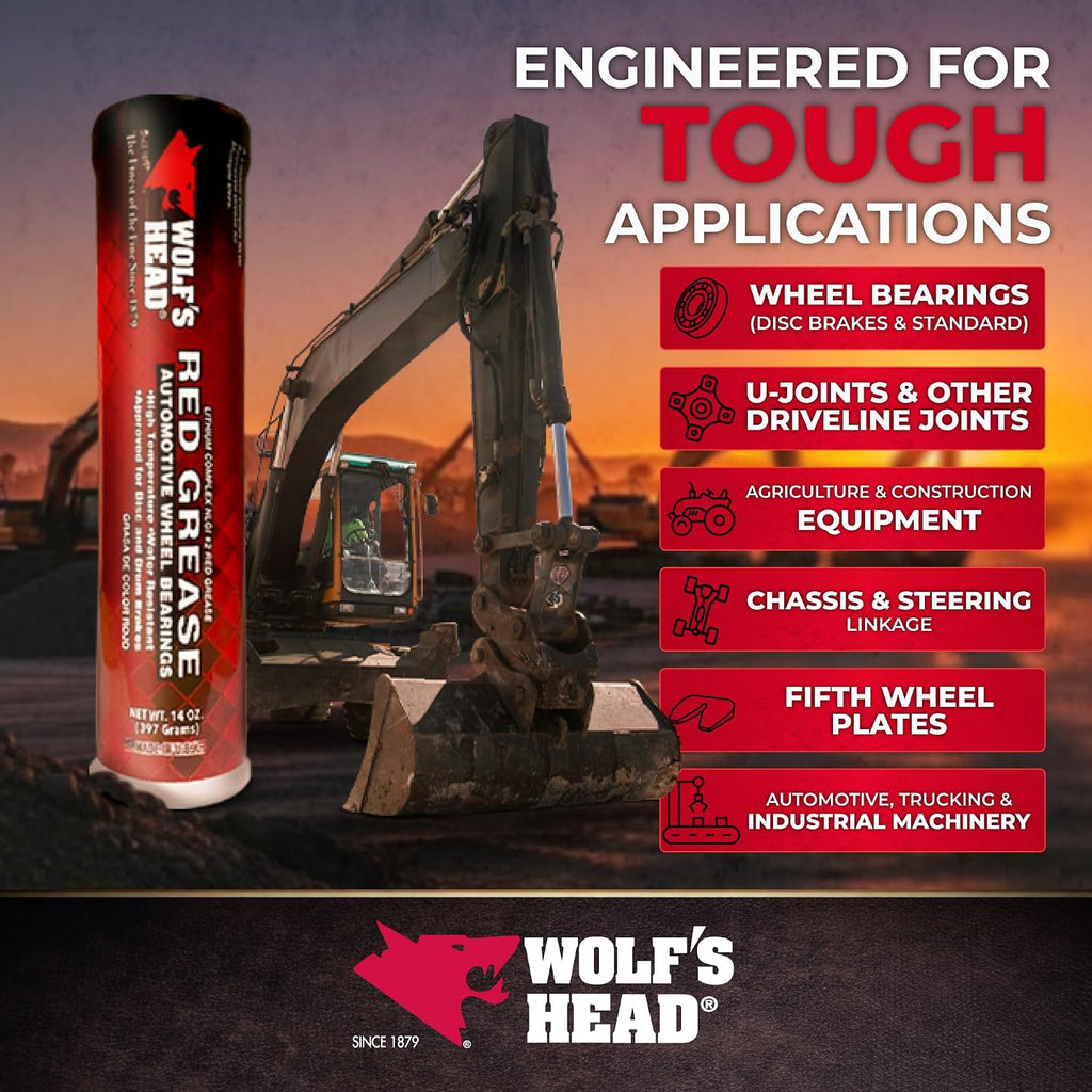 Wolf’s Head Red Grease NLGI #2 (836-88301-91) Premium Tacky Red Grease for Long-Lasting Lubrication, High Temp Protection & Heavy Duty Wheel