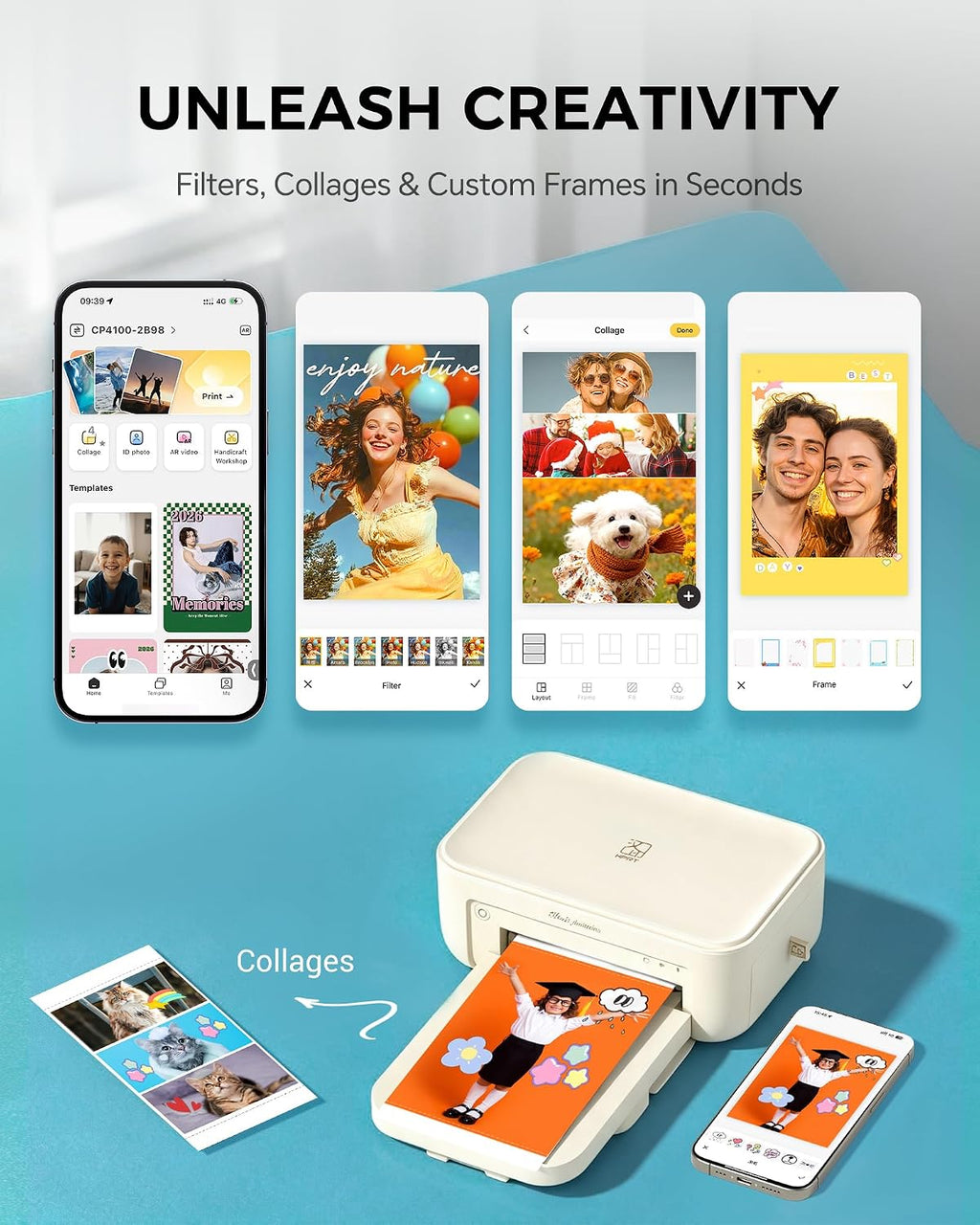 HPRT Photo Printer 4x6 with 108 Sheets Photo Paper & 2 Ribbons