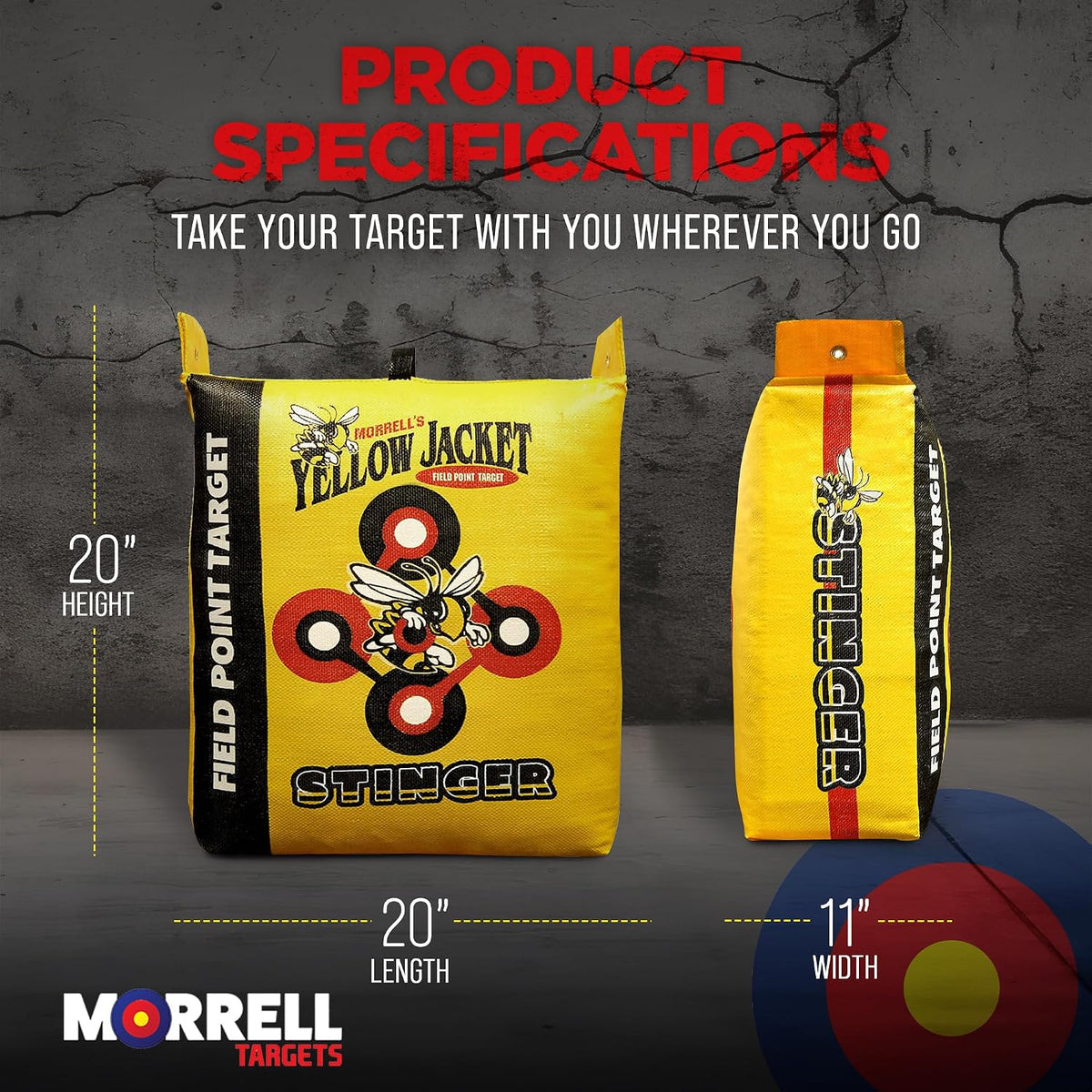 Morrell Yellow Jacket Stinger, Field Point Archery Target with 2 Shooting Sides & 10 Bullseyes - Portable Backyard Hunting Practice Bag with E-Z Tote