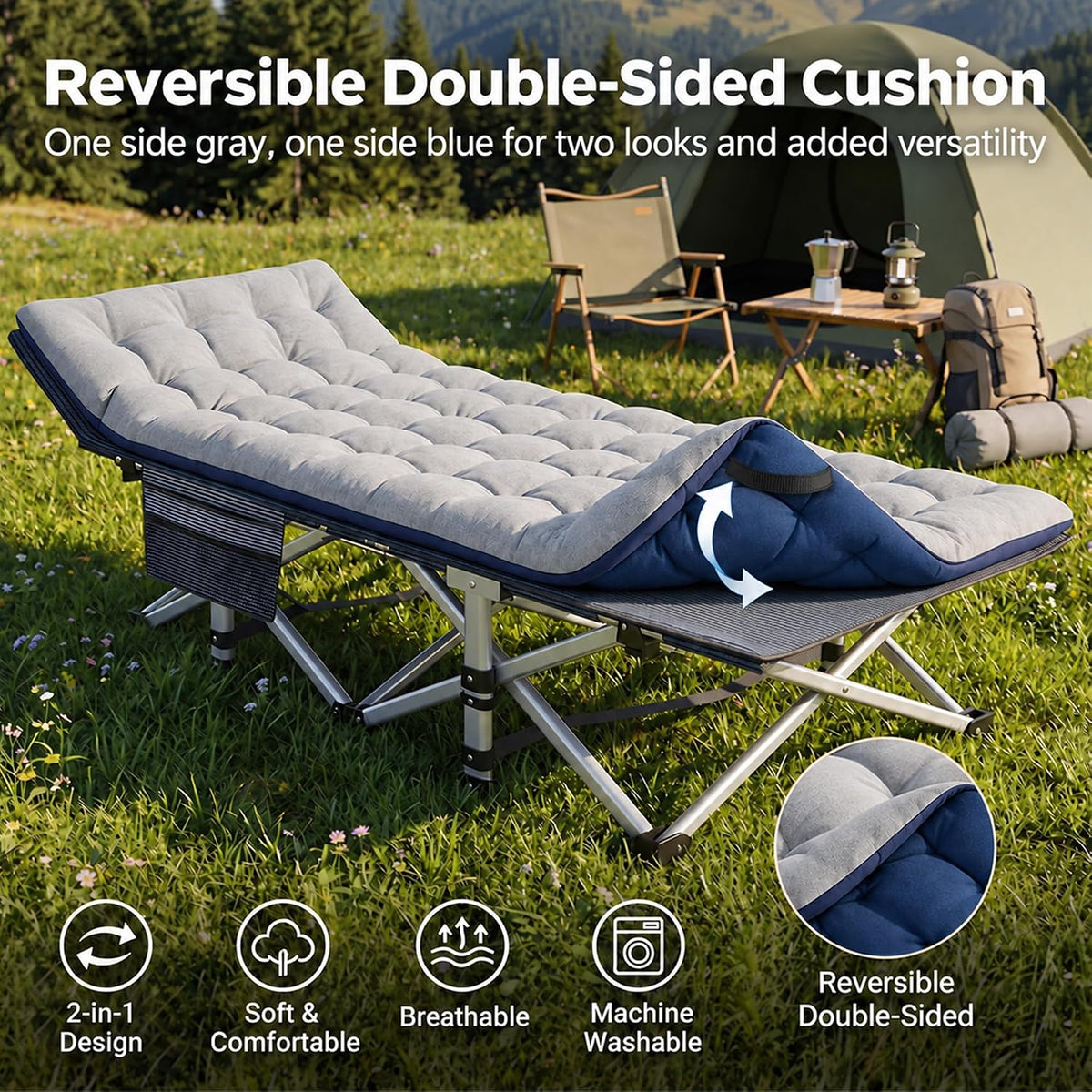 ABORON Camping Cot for Adults, 28 in Wide Folding Bed with Mattress