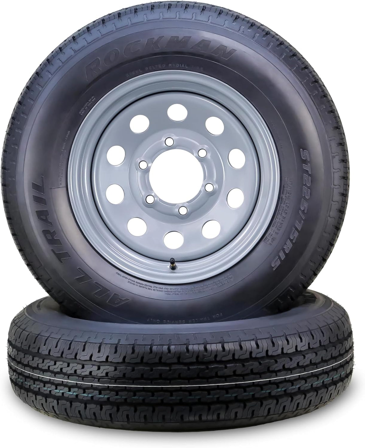Trailer Tire Wheel ST225/75R15 10PR E 117M 6X5.5 Silver Mod Rim,Pk2