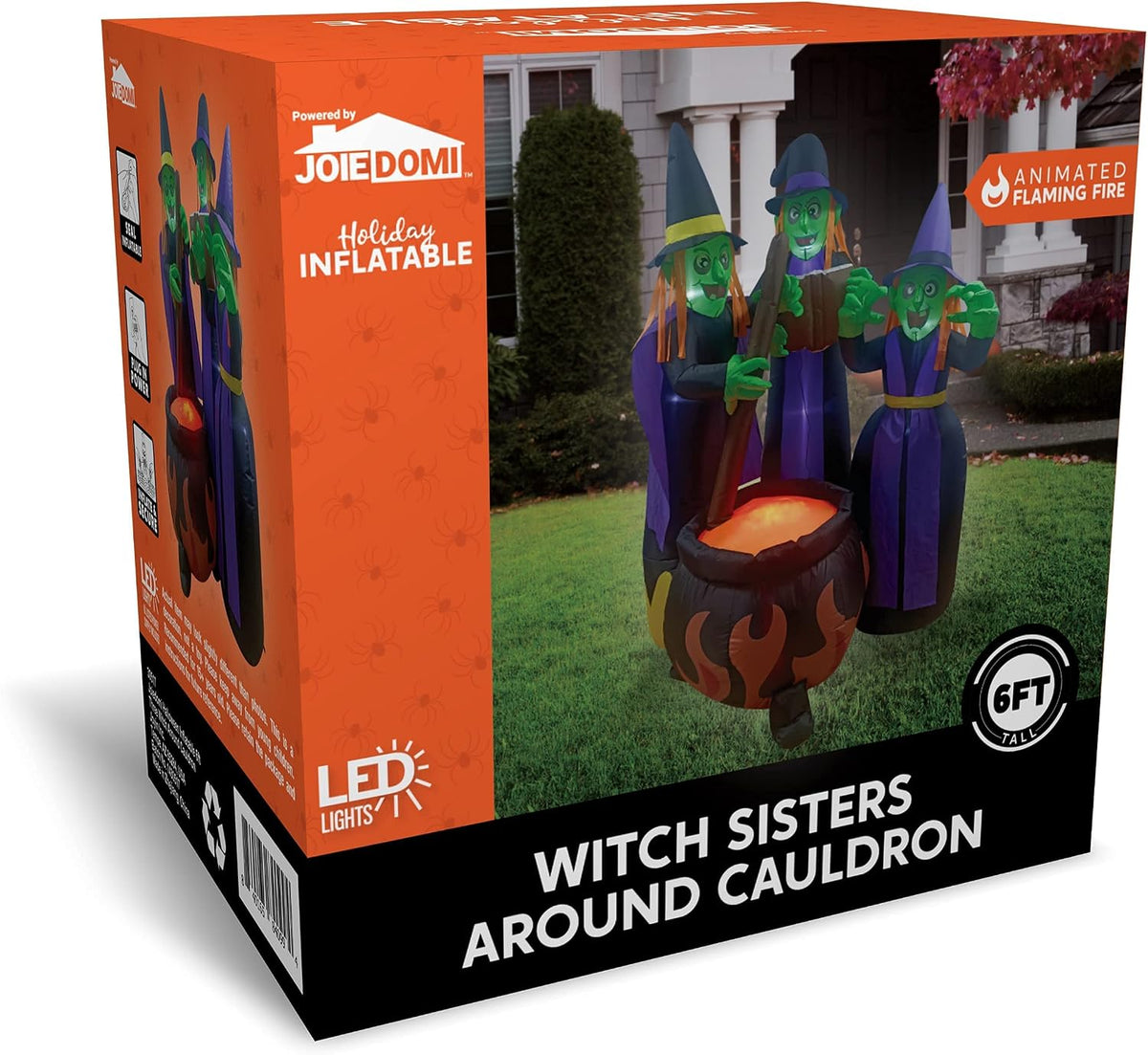 Joiedomi 6 FT Tall Halloween Inflatables Three Witch Around Cauldron with Flame Light Yard Outdoor Decoration Blow Up with Build-in LEDs for