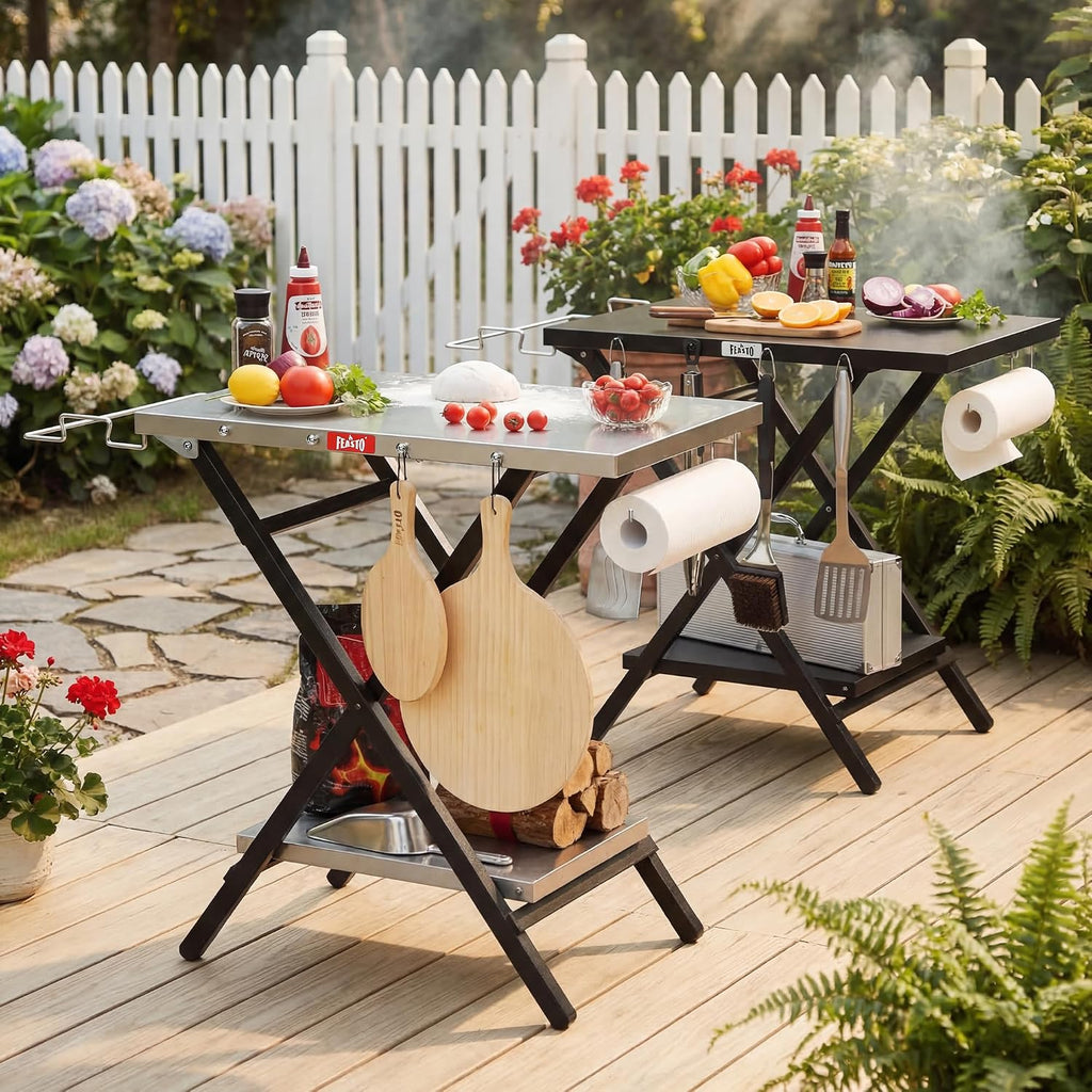 Feasto Outdoor Grill Table, Folding Prep Table, 30" x 24", Stainless Steel