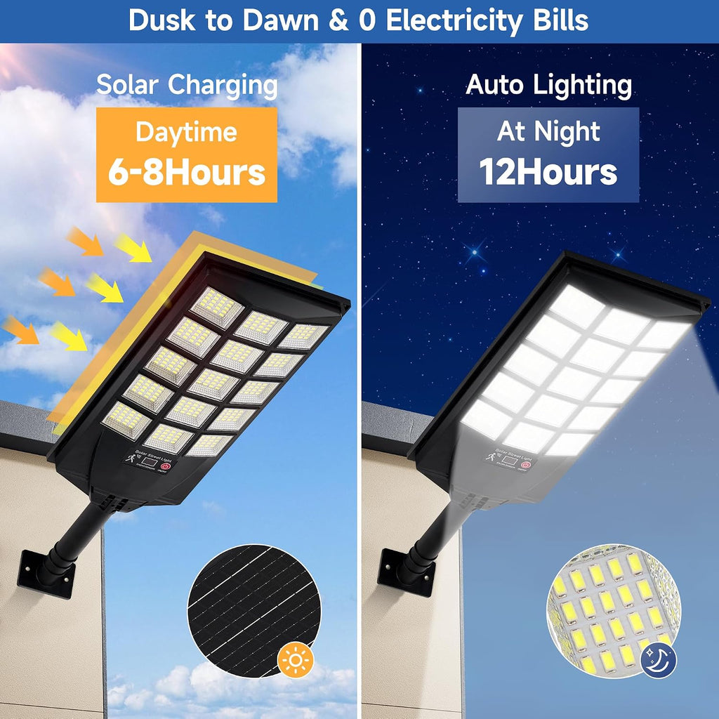 Solar Lights Outdoor Waterproof, 6500K Dusk to Dawn Solar Street Light Motion Sensor with Remote, LED Security Flood Light for Outside Garden Yard