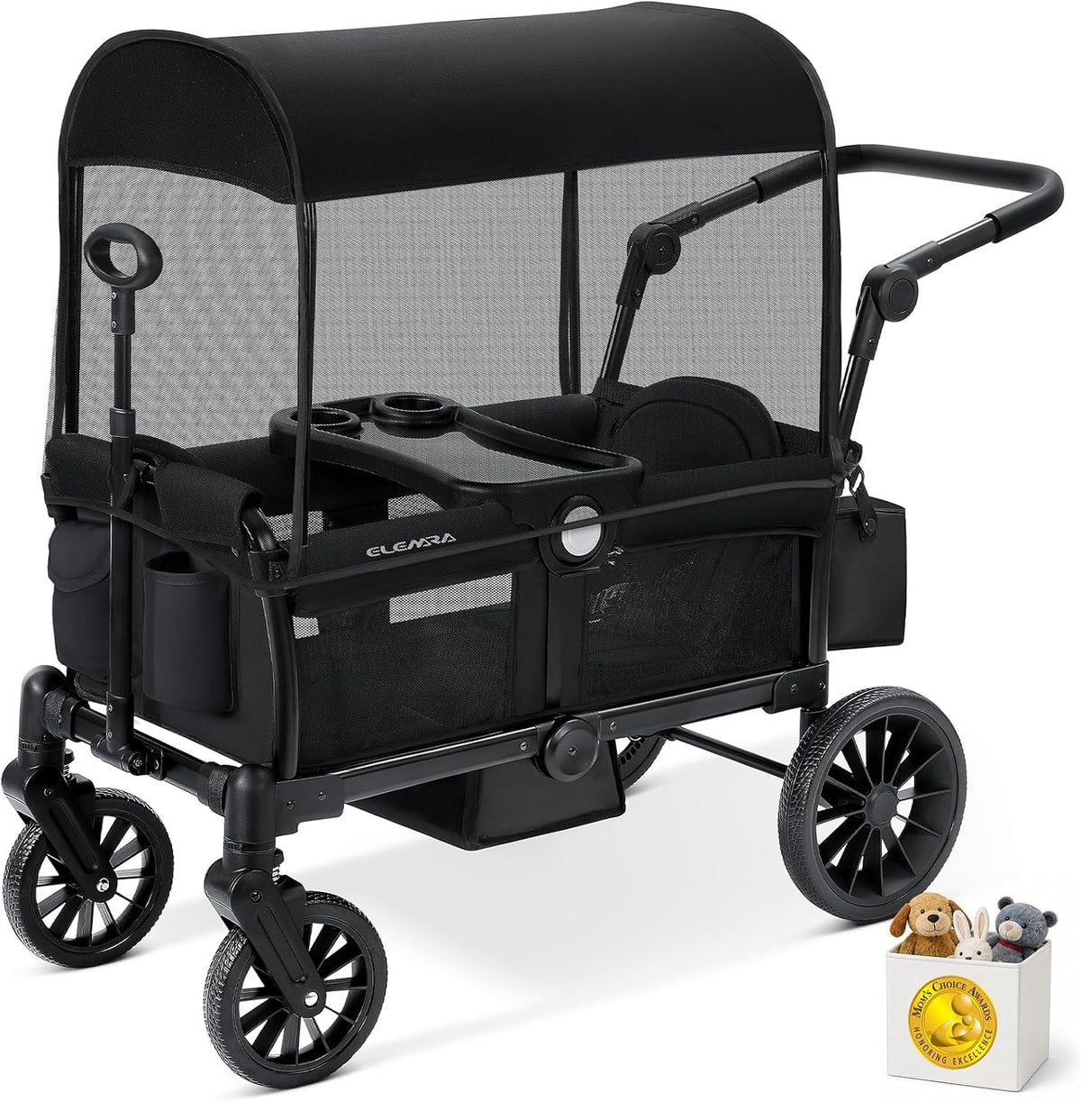 ELEMARA Foldable Wagon Stroller, Stroller Wagon for 2 Kids, Premium All Terrain Wagon for Kids with Removable Canopy, Adjustable Push/Pull Handle