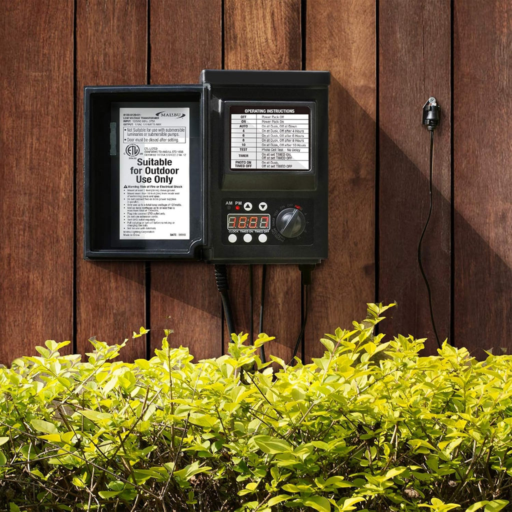 Malibu 120 Watt Power Pack with Sensor and Weather Shield for Low Voltage Landscape Lighting Spotlight Outdoor Transformer 120V Input 12V Output 8100