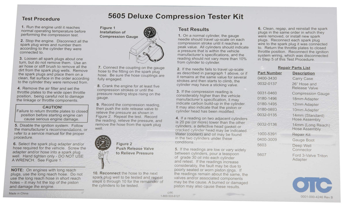 OTC 5605 Deluxe Compression Tester Kit for Gasoline Engines