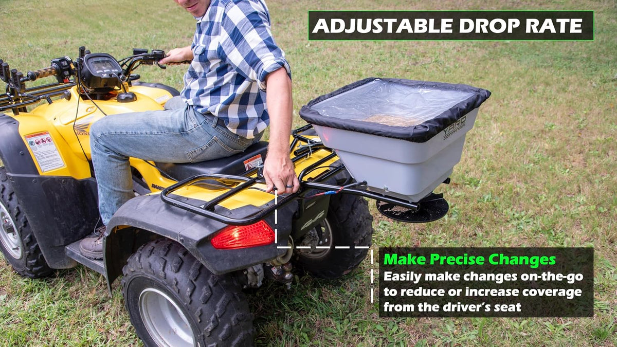 80 LB ATV/UTV Broadcast Spreader - 12-Volt Heavy Duty Motor - Salt, Seed, Fertilizer & More - Adjustable Drop Rate - Included Hopper Cover - Mounts