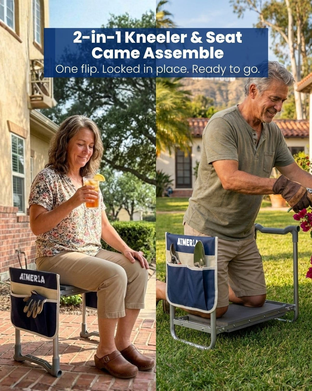 Foldable Garden Kneeler Seat Heavy Duty [Upgraded Widened Thick Kneeling Pad] Garden Stool with Large Garden Tool Bags with Pockets - Portable Garden