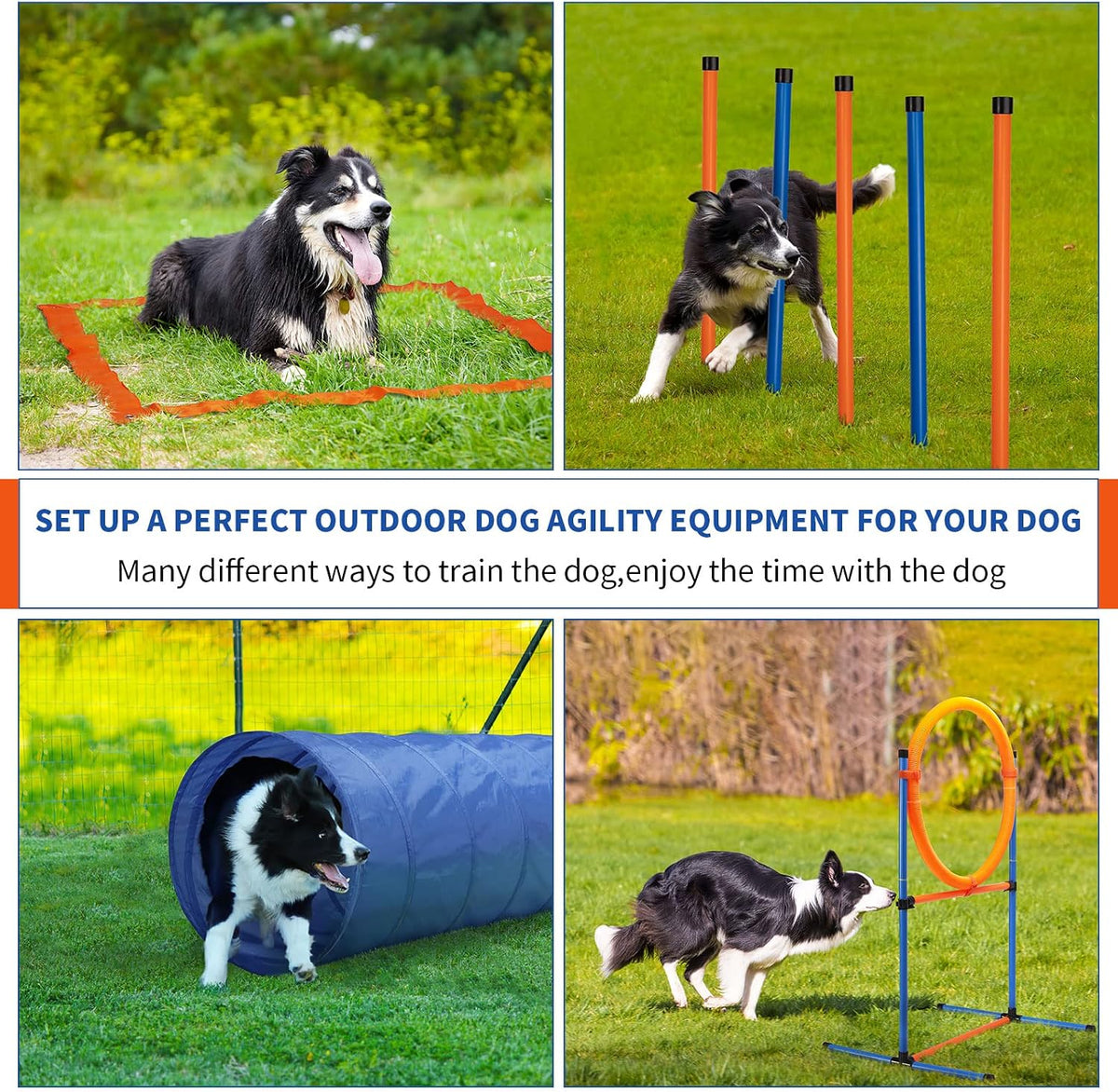Dog Agility Training Equipment, 60-piece Dog Obstacle Course Training Starter Kit Pet Outdoor Game with Tunnel, Agility Hurdle, Weave Poles, Jump