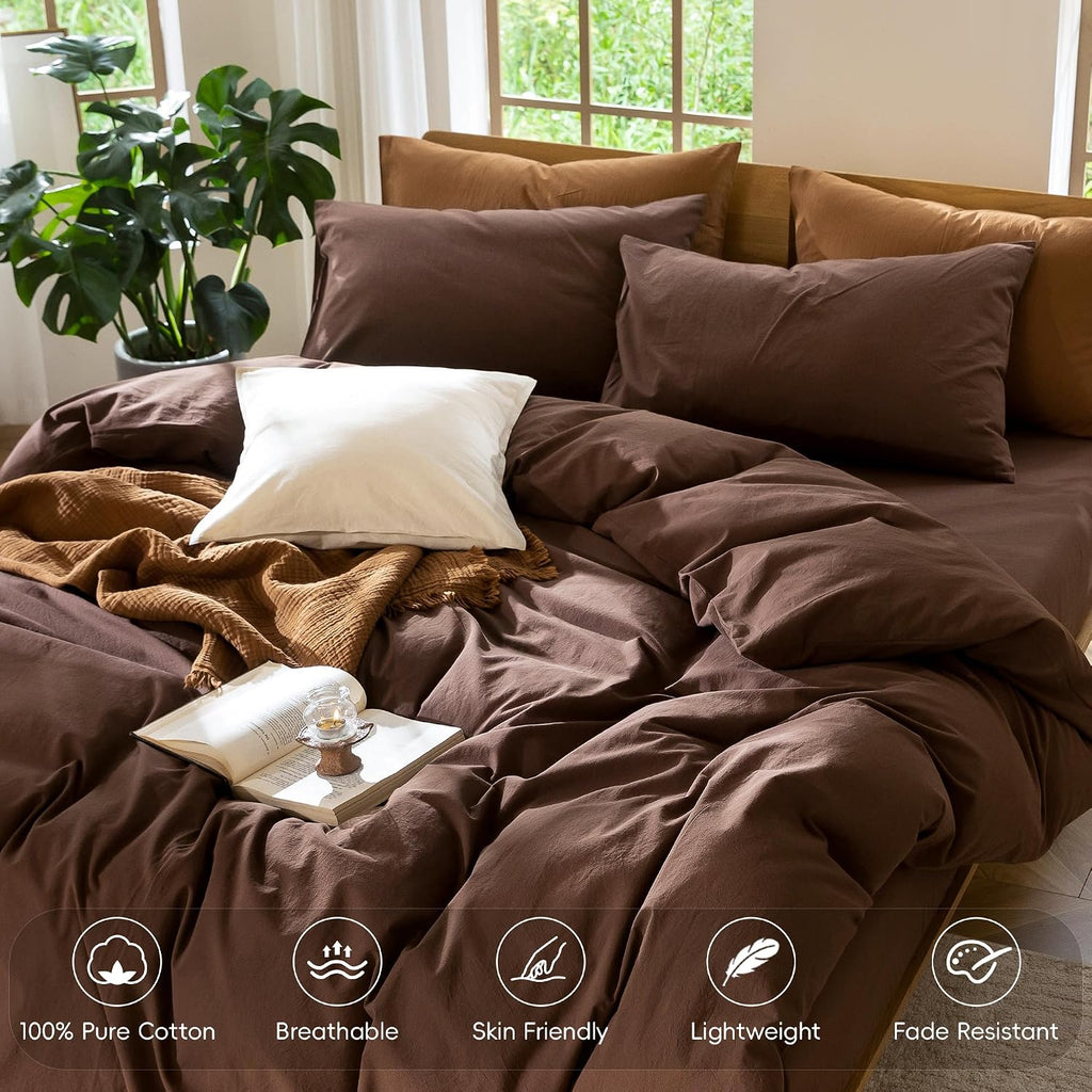 MooMee Duvet Cover Set 100% Washed Cotton Linen Like King