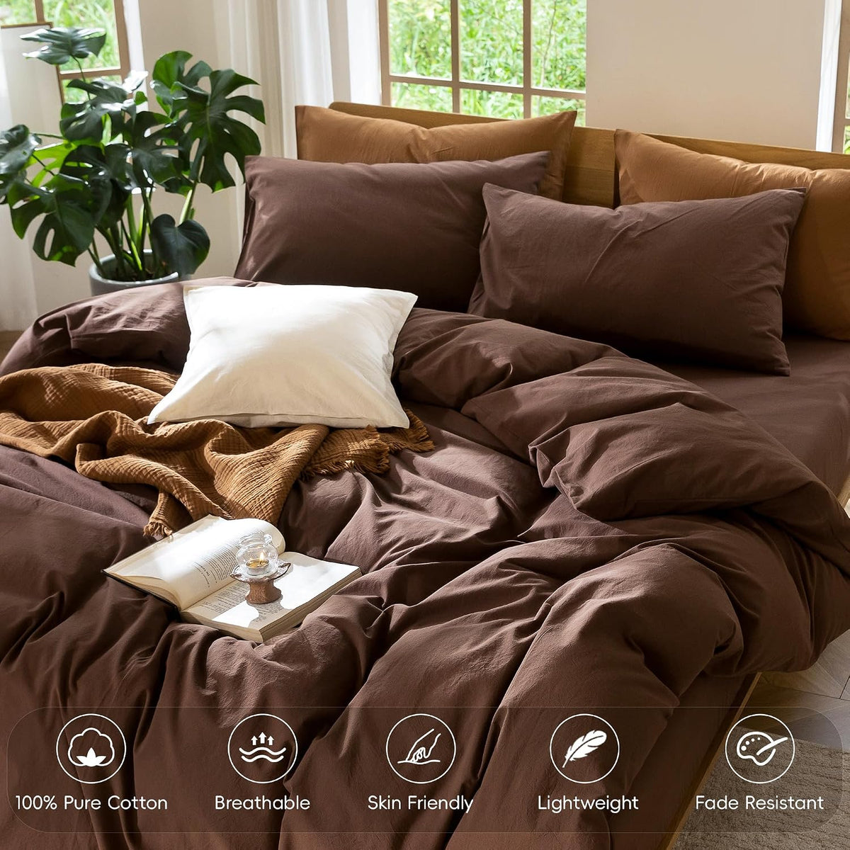 MooMee Duvet Cover Set 100% Washed Cotton Linen Like King