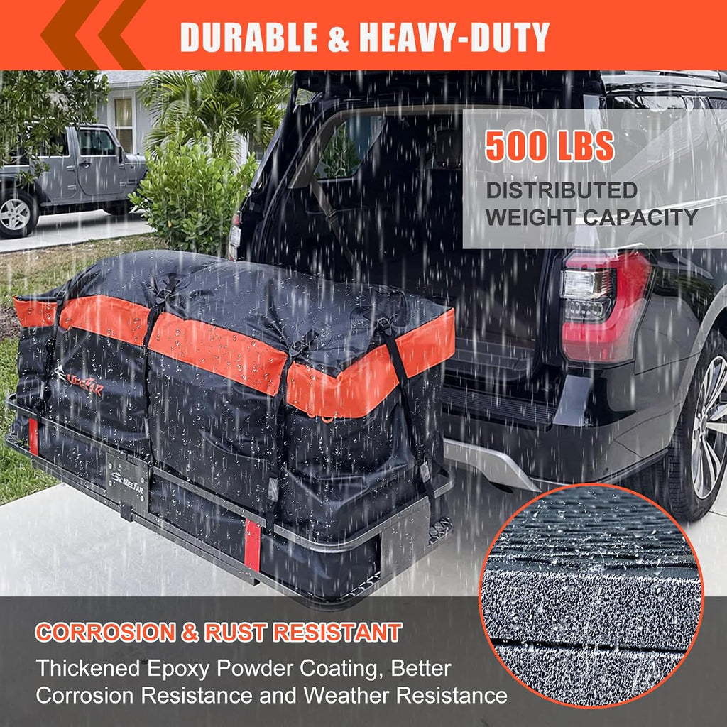 Hitch Mount Cargo Carrier Rack Basket 60"*20"*6"+Waterproof Bag 16 Cu.Ft.