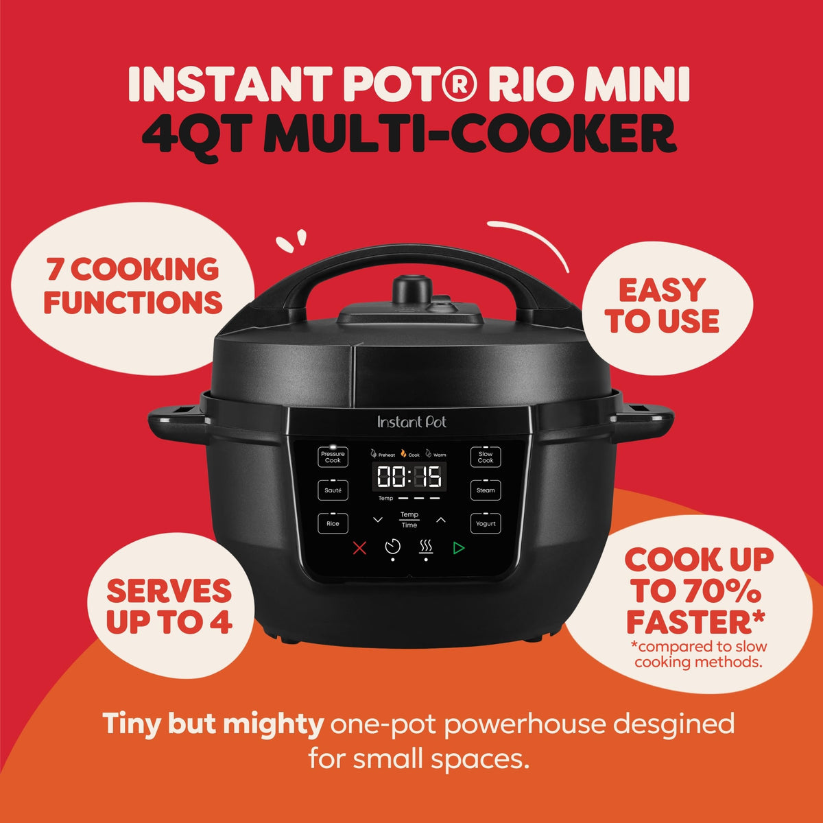 Instant Pot Rio Mini 4 Qt 7-in-1 Electric Pressure Cooker, Black