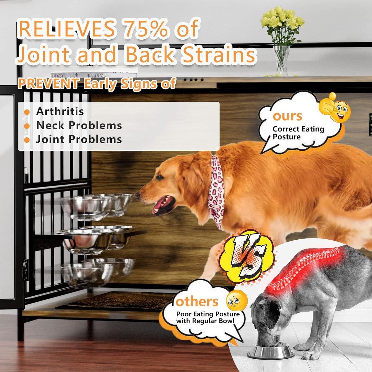 ROOMTEC 41 Inch Dog Crate Furniture, Indoor Kennel End Table