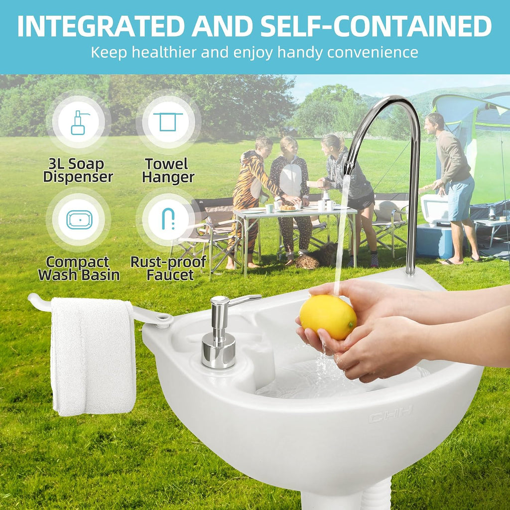YITAMOTOR Portable Sink 17L Camping Hand Washing Station with 24L Sewage Tank, Wheels, Soap Dispenser, Towel Holder, for Garden, Gather, Worksite