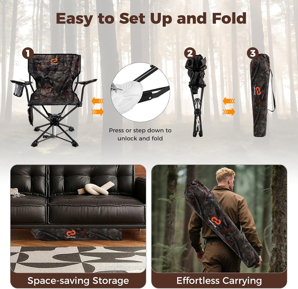 Goplus 360° Swivel Hunting Chair, Folding Hunting Blind Chair for Adults with Cup Holder & Carrying Bag, Lightweight Portable Camping Chairs for Lawn
