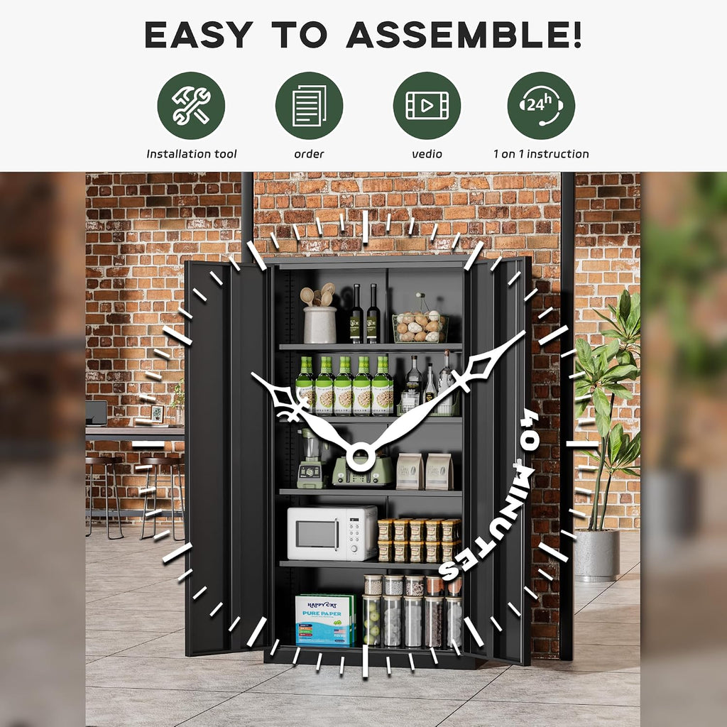 72" H Metal Storage Cabinet, 36" W x 18" D Black Locking Metal Garage Storage Cabinet with Doors and 4 Adjustable Shelves, Lockable Steel Cabinets
