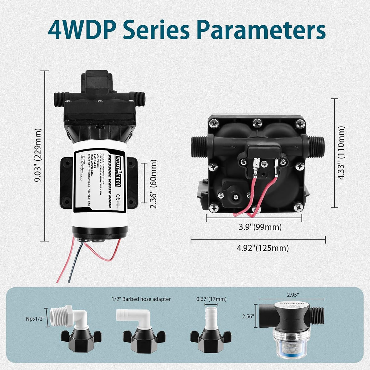 RV Water Pump 12 Volt DC 5.0GPM 55PSI Replacement For 4008-101-A65 Water Pump Self Priming Diaphragm Pump with Pressure Switch for RV Kitchen
