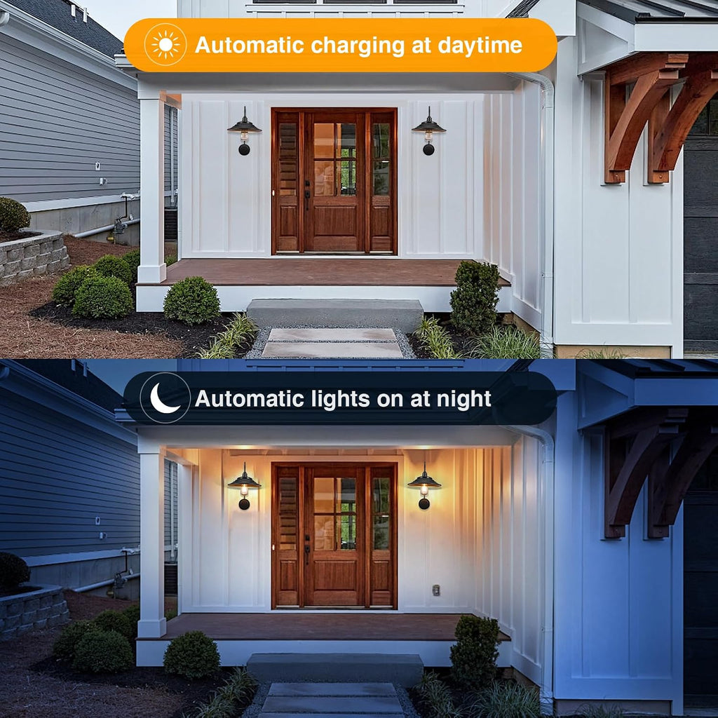 Solar Barn Lights Upgrade, 2PCS Waterproof Wall Light Fixture, Rustic Vintage Metal Gooseneck Solar Wall Mount Lights with Gold Interior, for Outdoor