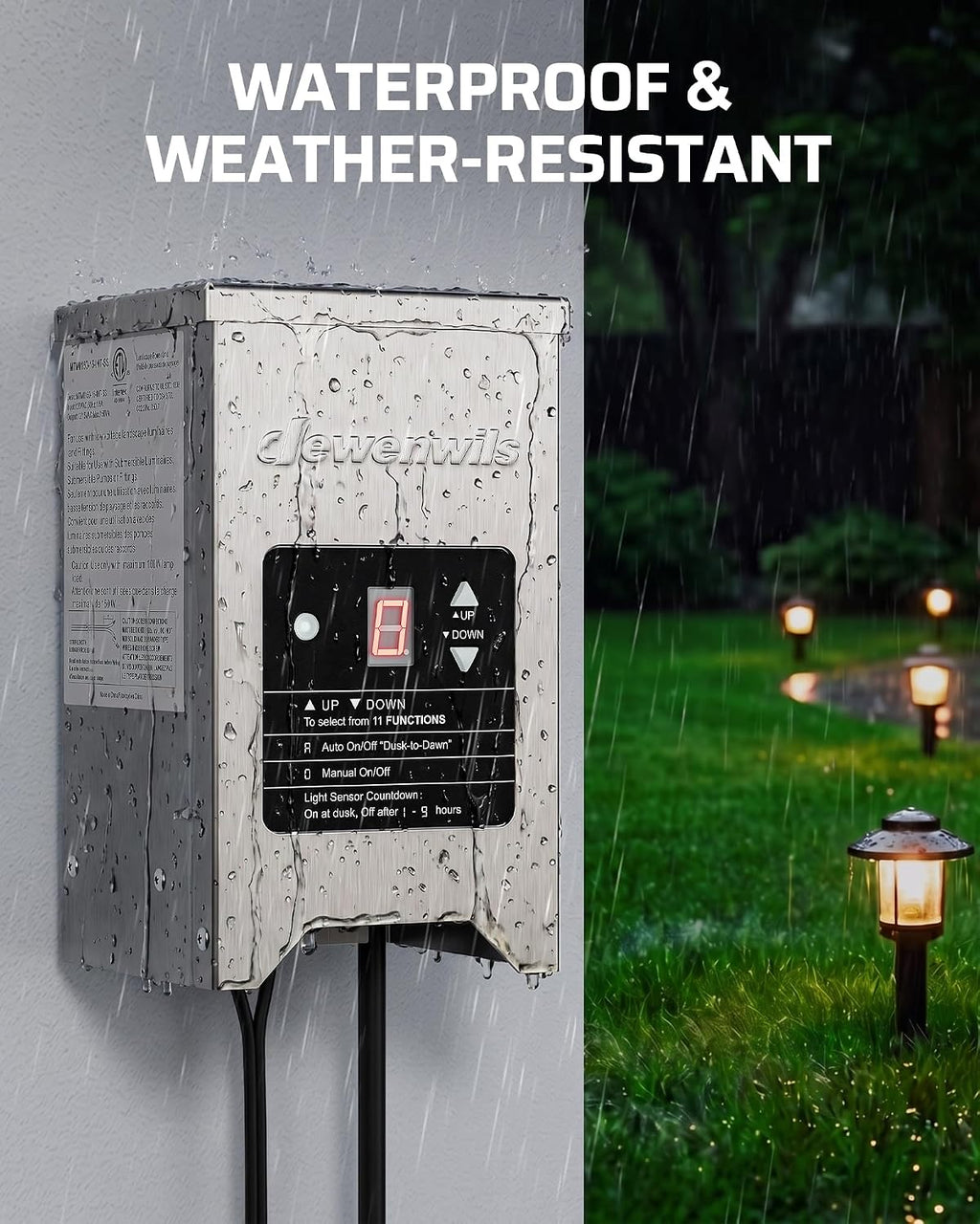 DEWENWILS 150W Low Voltage Landscape Transformer with Photocell Sensor, 120V AC to 12V/15V AC, Low Voltage Transformer for LED Landscape Lights
