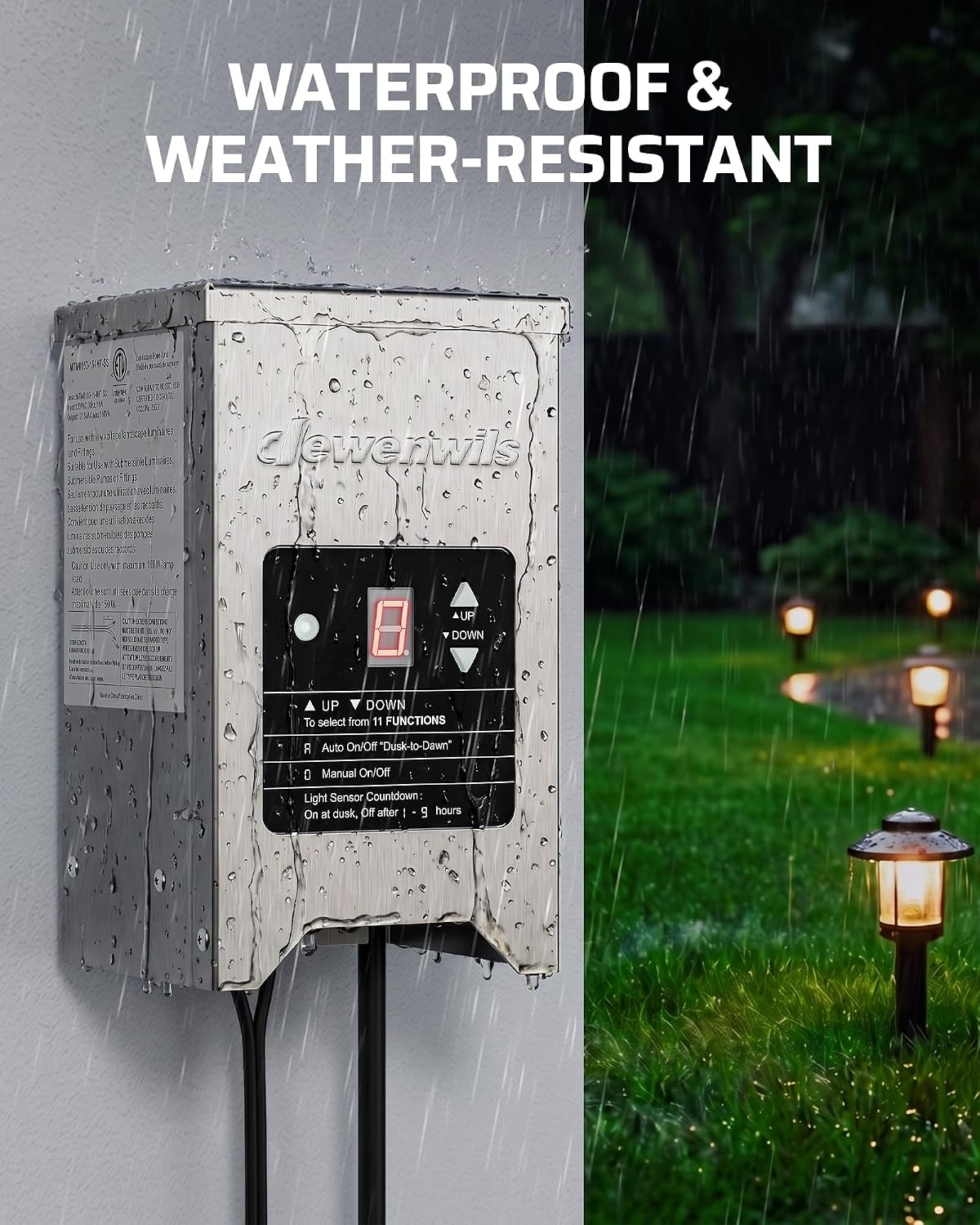 DEWENWILS 150W Low Voltage Landscape Transformer with Photocell Sensor, 120V AC to 12V/15V AC, Low Voltage Transformer for LED Landscape Lights