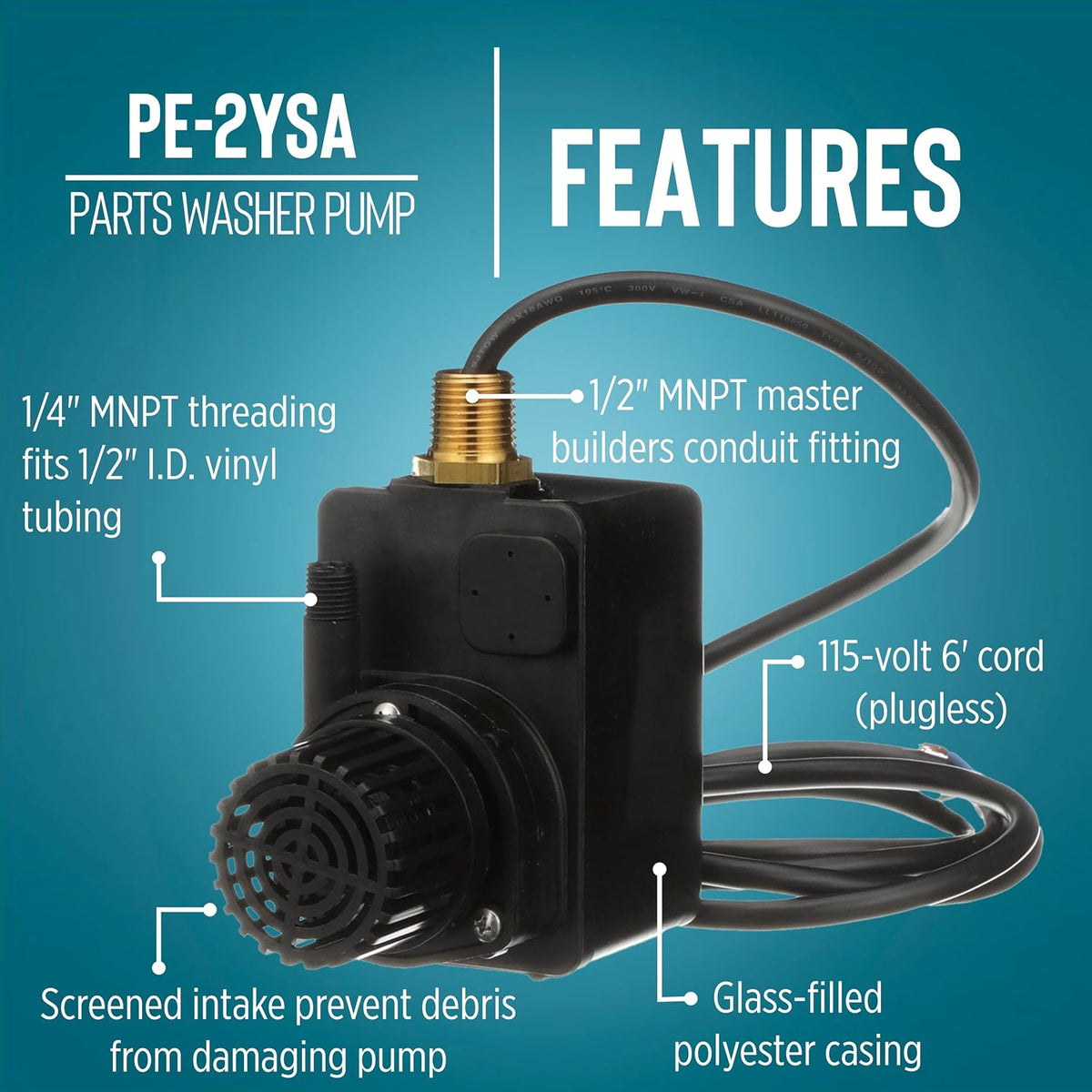 Little Giant PE-2YSA 115V, 300 GPH Submersible Parts Washer Pump, 6' Leads