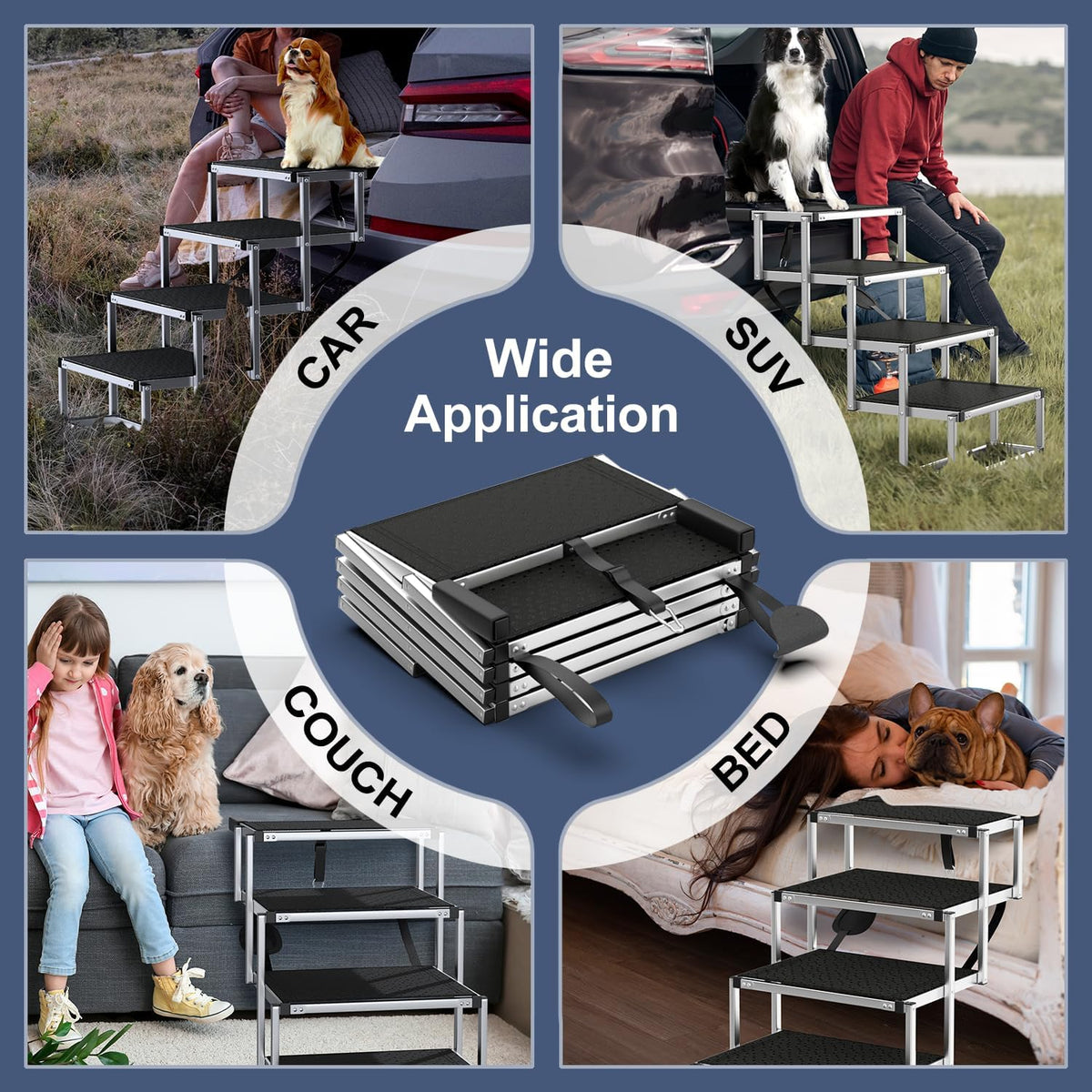 Extra Wide 20" Dog Stairs for Large Dogs, Dog Ramp for Car 4 Steps