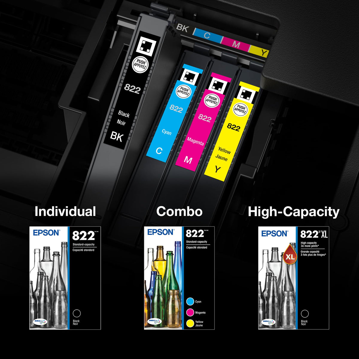 EPSON 822 DURABrite Ultra Ink High Capacity Black & Standard Color Cartridge Combo Pack (T822XL-BCS) Works with WorkForce Pro WF-3820,3823, 4820