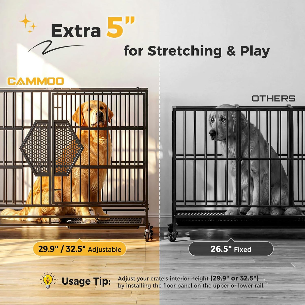 CAMMOO 48'' Heavy Duty Dog Crates for Large Dogs, Dog Kennel Indoor