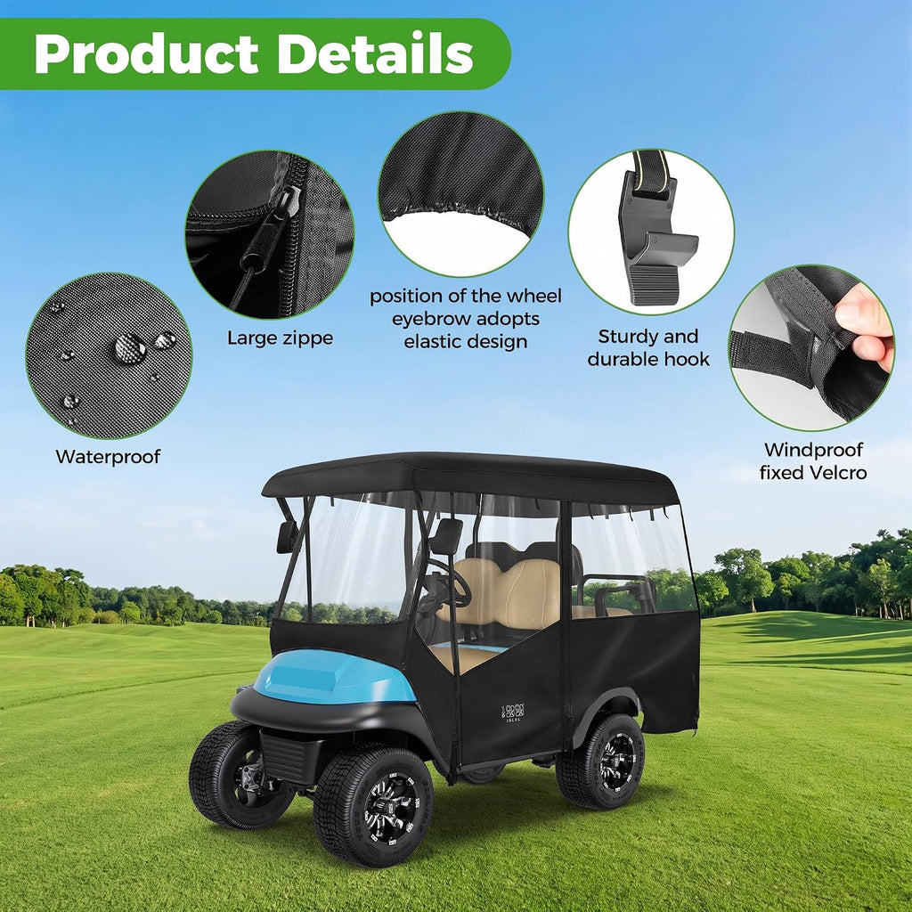 10L0L 4 Passenger Golf Cart Enclosure, 86" Roof Fit, Waterproof 600D