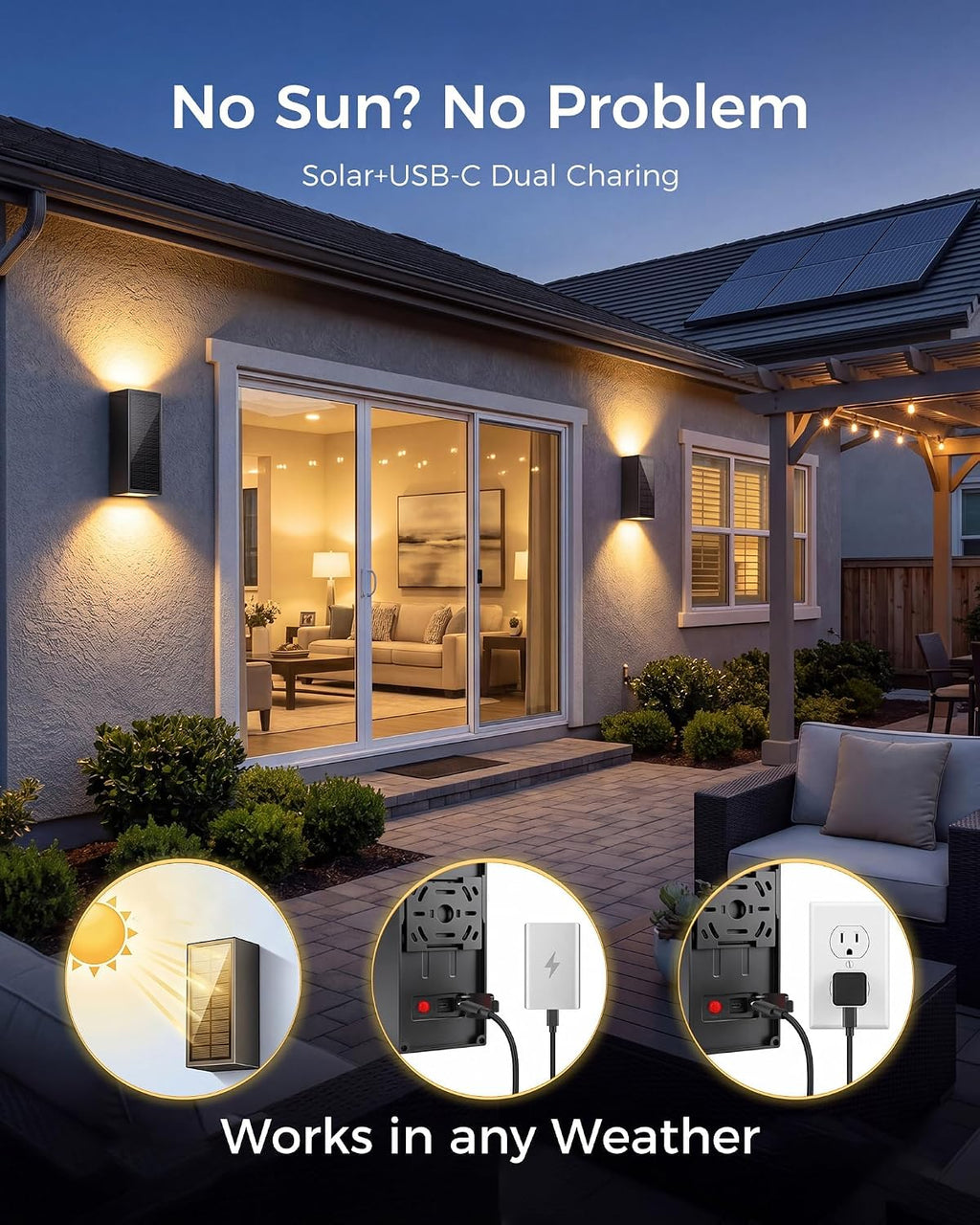 2Pack Solar Wall Lights Outdoor, Dusk to Dawn Up Down Wall Sconce