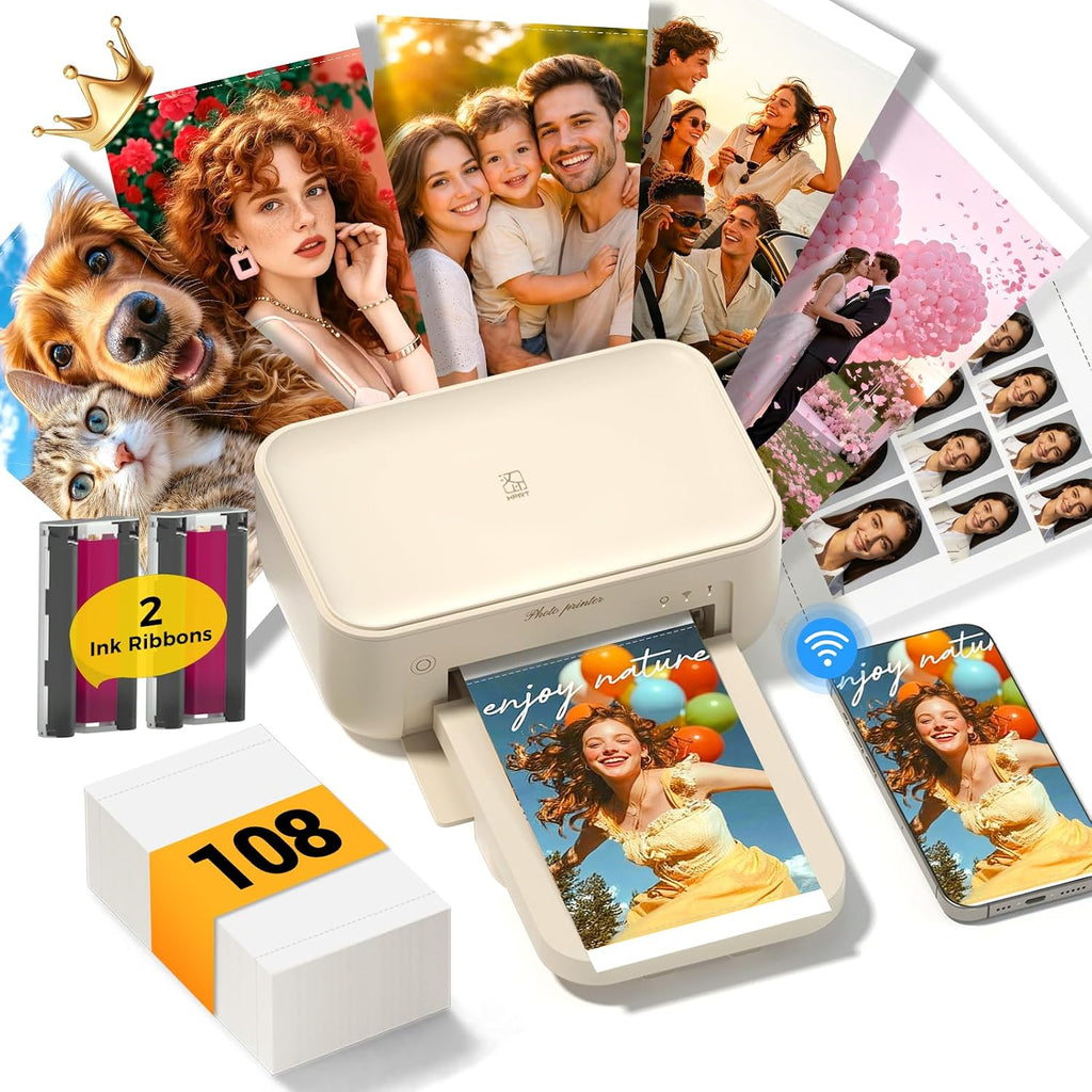 HPRT Photo Printer 4x6 with 108 Sheets Photo Paper & 2 Ribbons