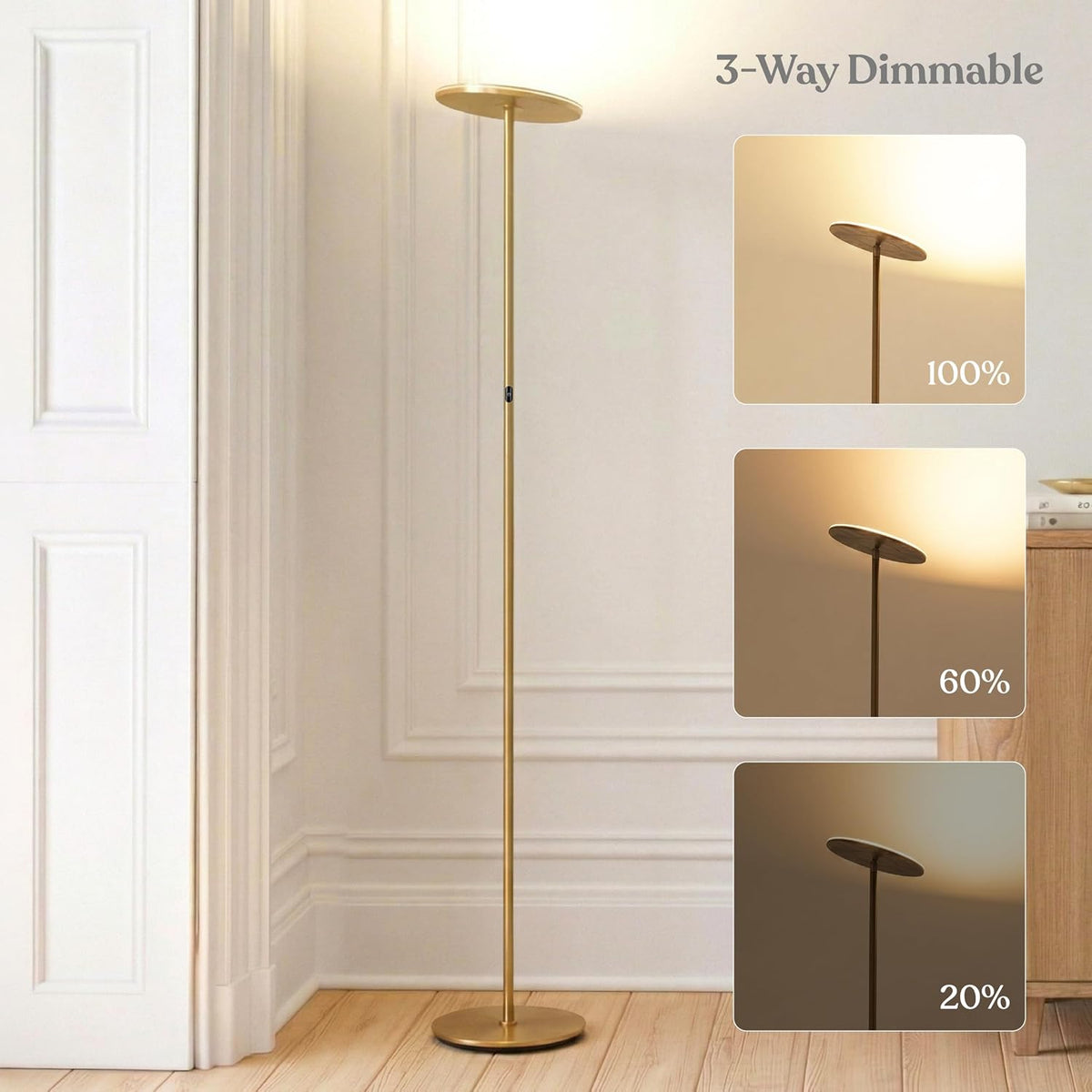 Brightech Sky LED Floor lamp, Torchiere Super Bright Floor Lamp for Living Room Decor & Office - Dimmable, Tall Standing Torch Lamp with Warm Light