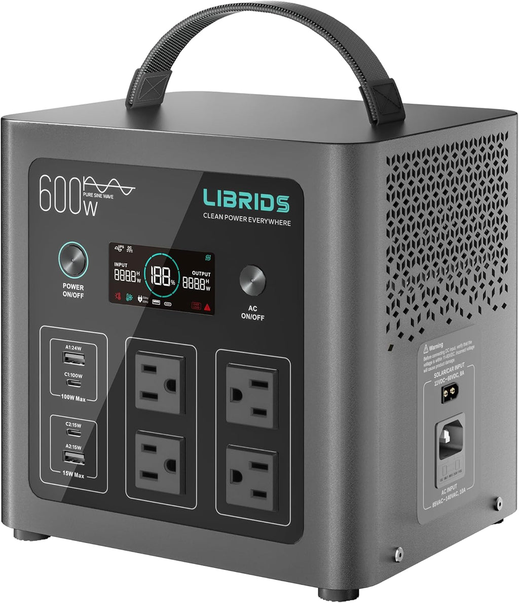 Portable Power Station 640Wh, 1200W Surge, Solar Generator 4 AC