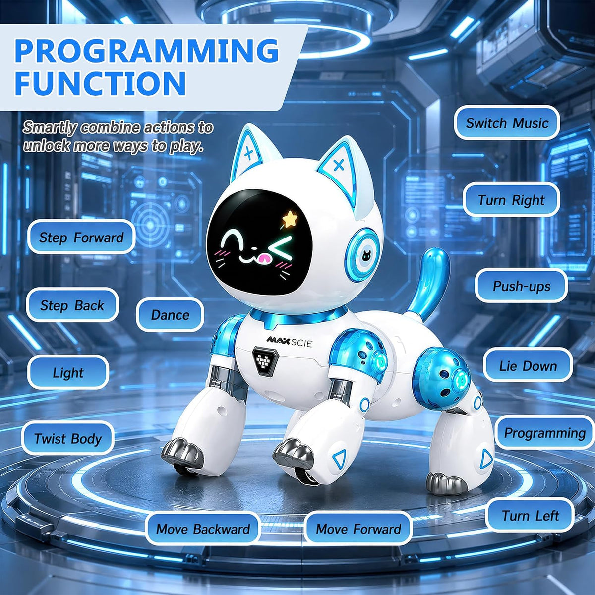 Remote Control Robot Cat - Voice Control Dancing Touch Mechanical Blue Cat Toy for Boys Girls,Kids Age 3-9 Christmas Birthday Surprise Gifts