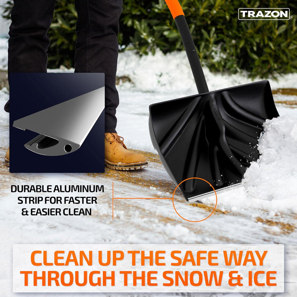 Snow Shovel Heavy Duty for Driveway with Ergonomic Handle to Use Without Backpain for Home Garage Car - Snow Shovel with 18 Inch Blade Large Capacity