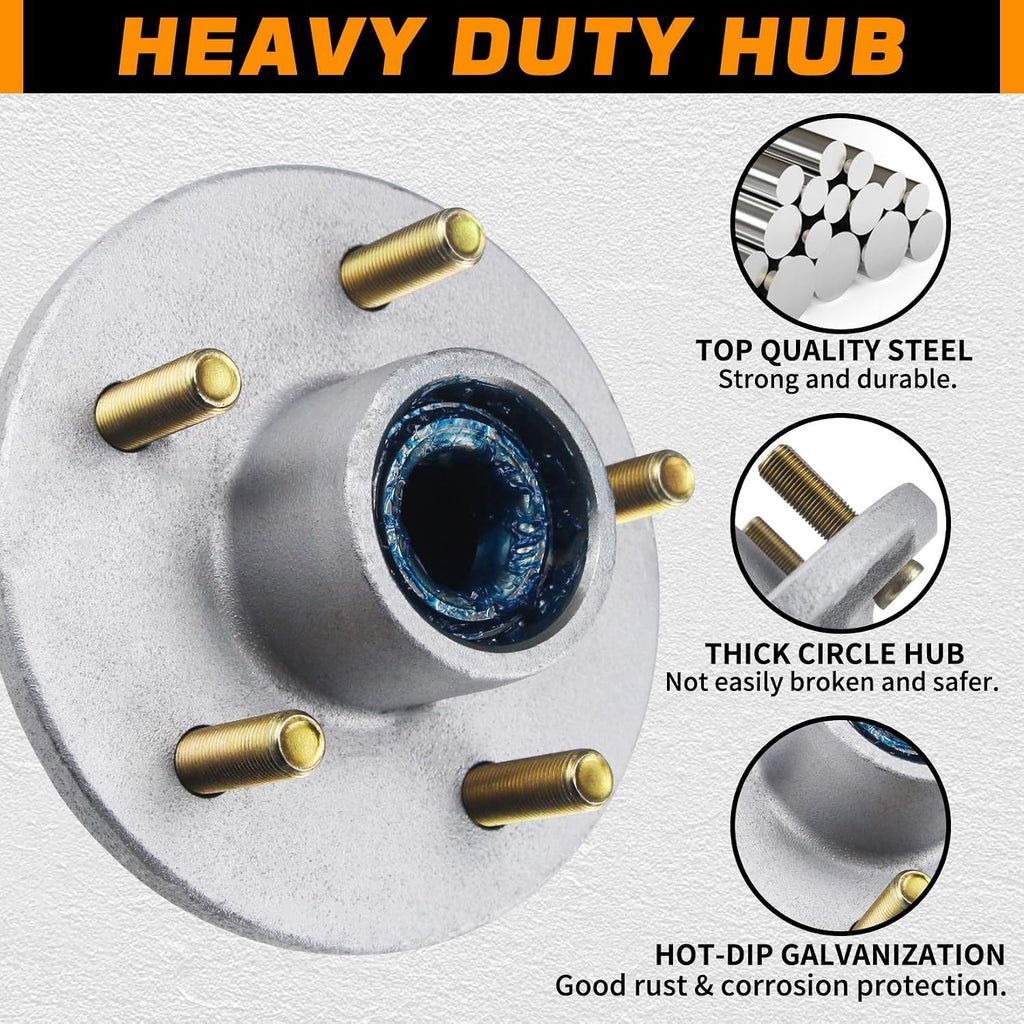 5 on 4.5'' Trailer Hub Kit Pre-Greased for 3500lb #84 Tapered Axle