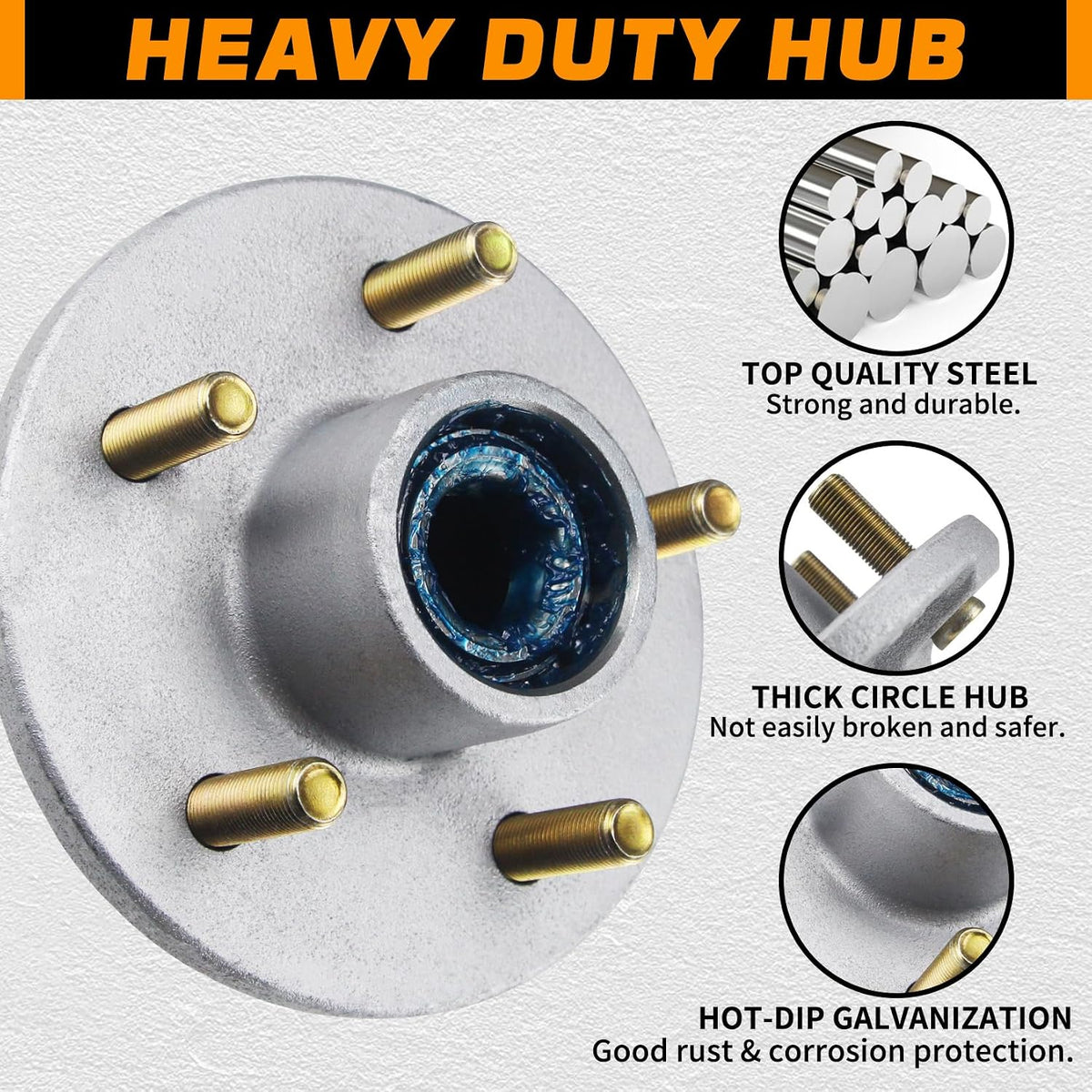 5 on 4.5'' Trailer Hub Kit Pre-Greased for 3500lb #84 Tapered Axle