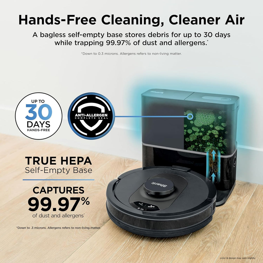 Shark AV2501S AI Ultra Robot Vacuum, with Matrix Clean, Home Mapping, 30-Day Capacity HEPA Bagless Self Empty Base, Perfect for Pet Hair, Wifi, Dark