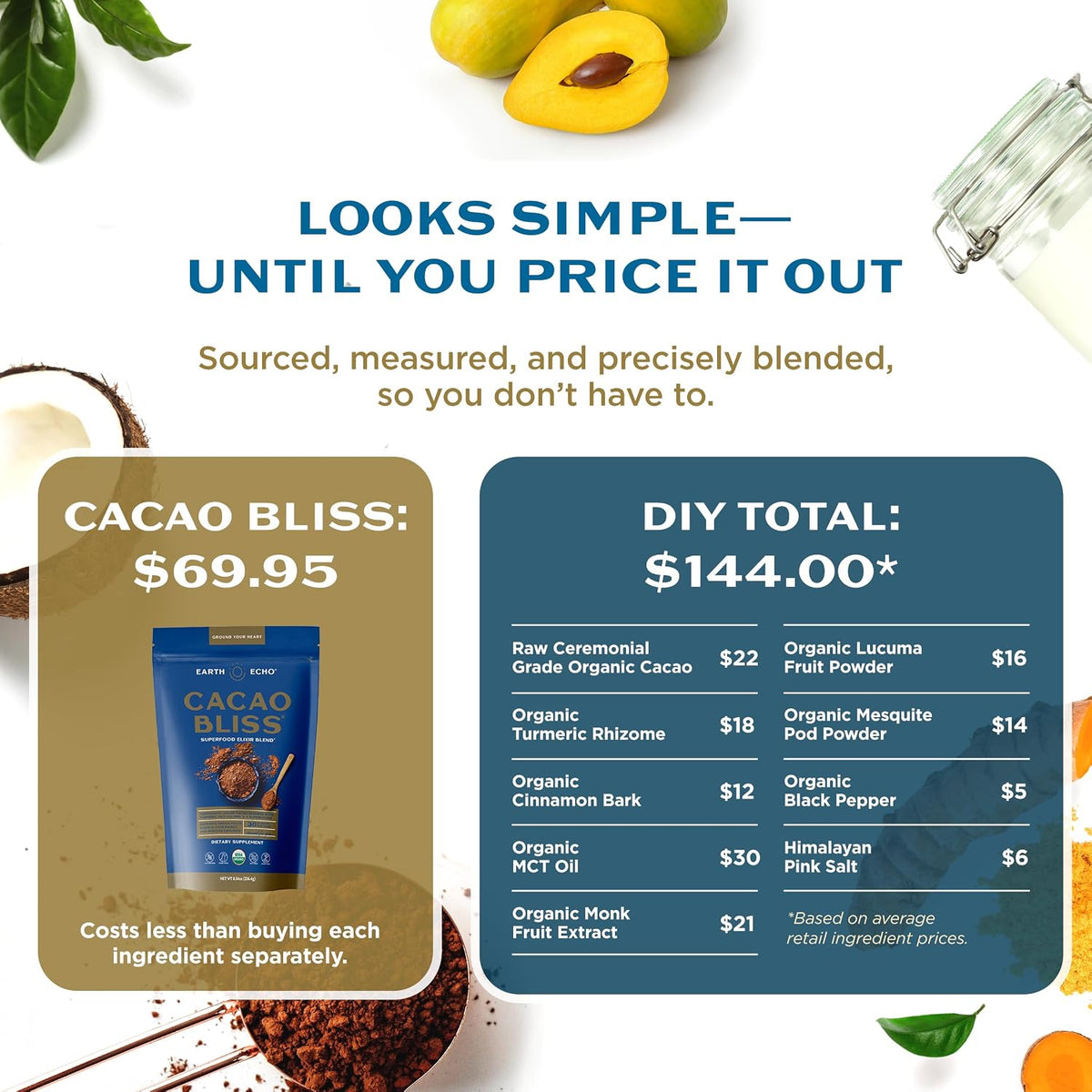 Earth Echo Cacao Bliss, Organic Cacao Powder Drink Mix, 30 Servings