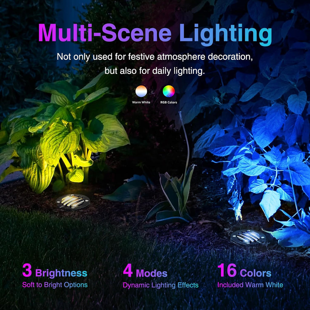 SUNVIE 8-Pack RGB Well Lights Low Voltage Landscape Lighting, Grated Top