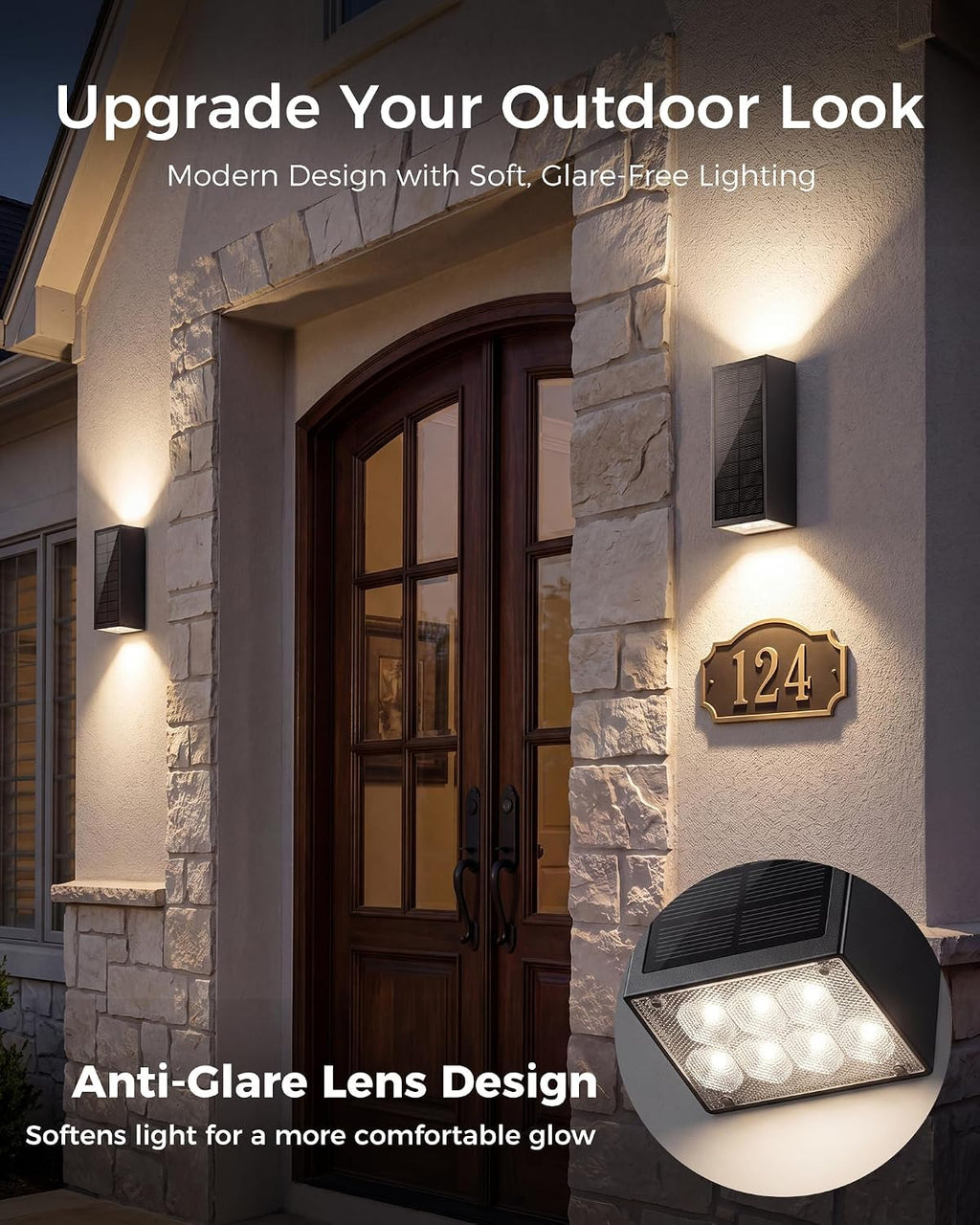 2Pack Solar Wall Lights Outdoor, Dusk to Dawn Up Down Wall Sconce