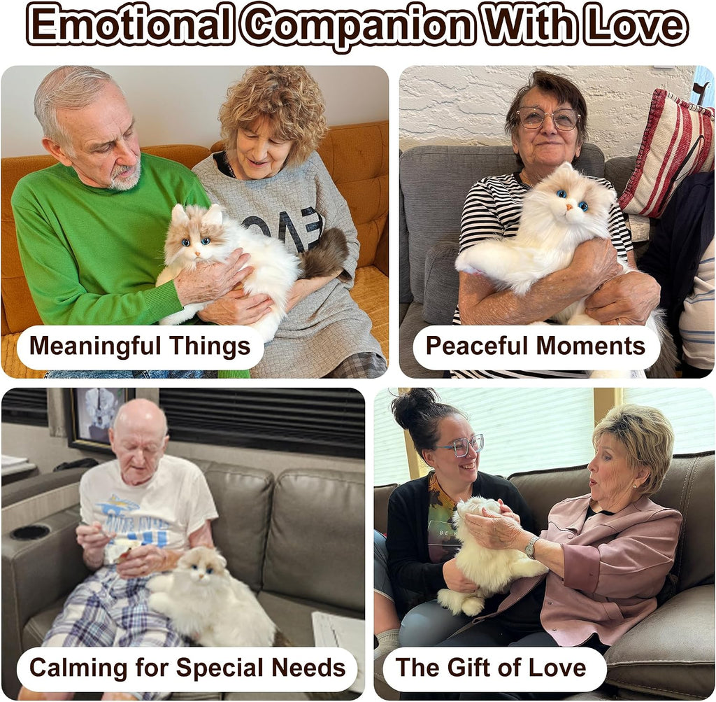 Chongker Interactive Companion Robot Cat Pets, Handmade Weighted Stuffed Animals, Cat Plush Toy with Voice Response, Realistic Heartbeat and Purring