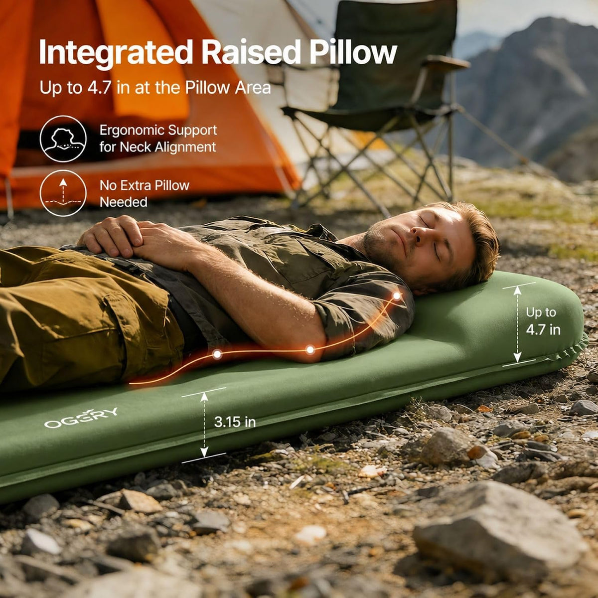 OGERY Self-Inflating Sleeping Pad, 3" Memory Foam Camping Mattress