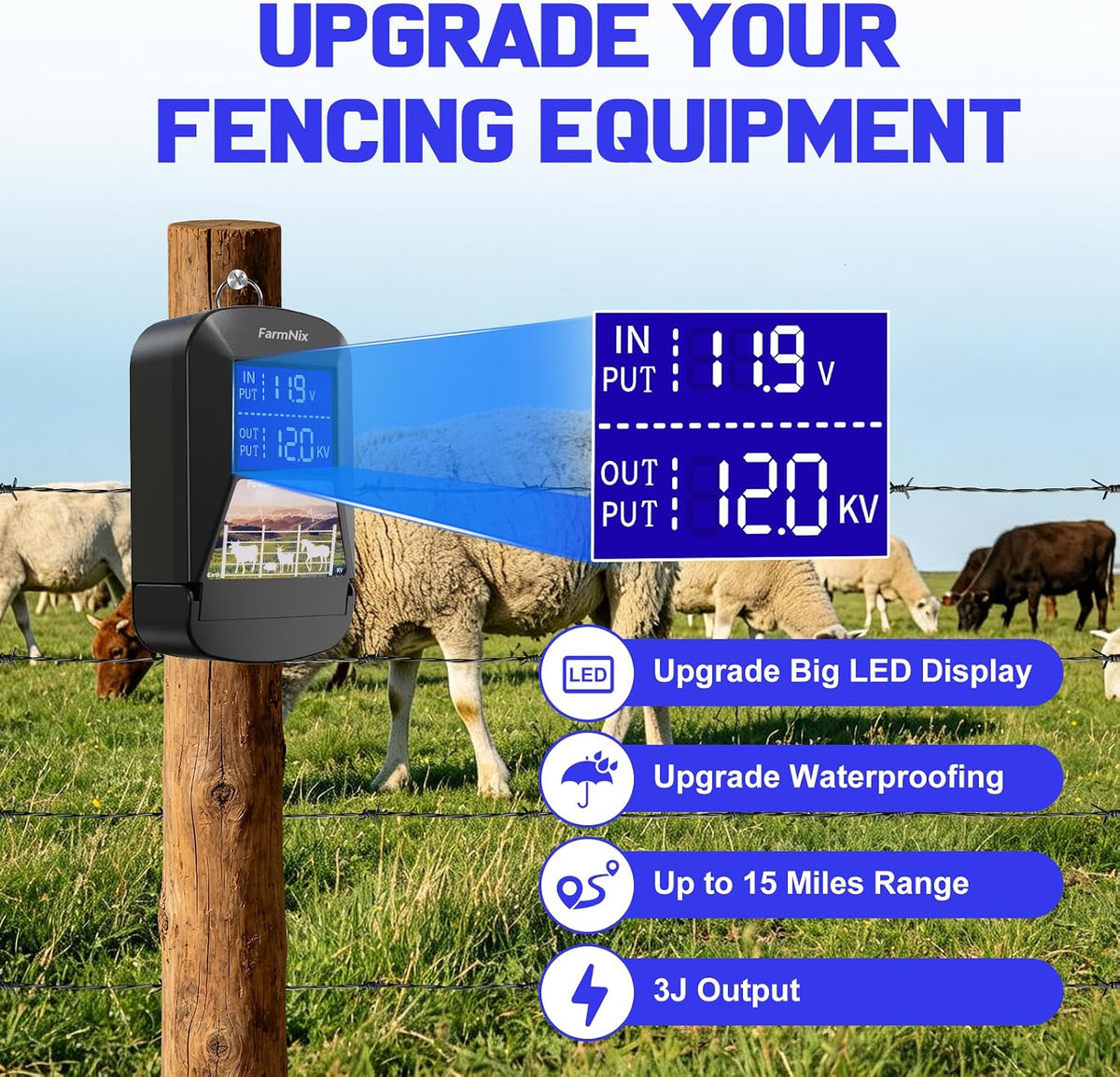 15 Miles 12KV Electric Fence Charger,3J Electric Fencing Kit